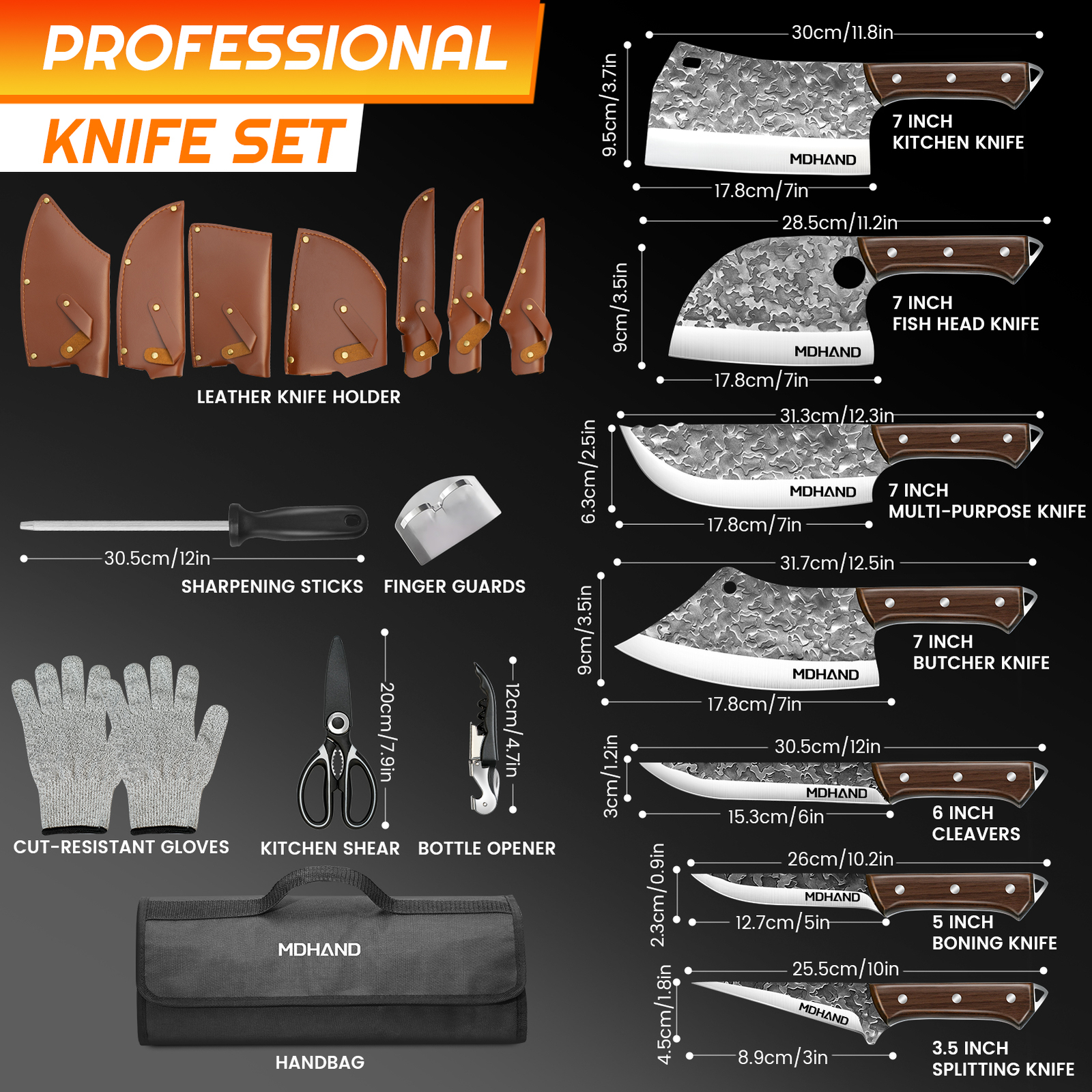 14PCS Handmade HAND FORGED DAMASCUS STEEL CHEF KNIFE Set Kitchen Knives Butcher