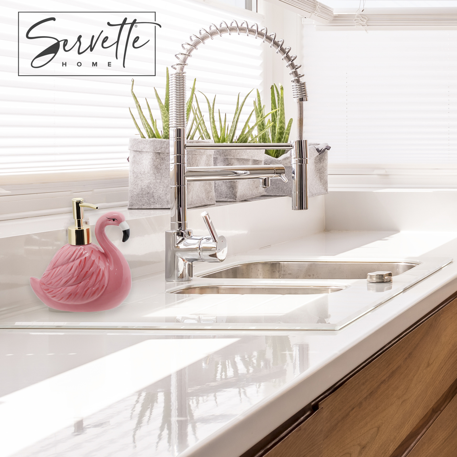 Flamingo Soap Dispenser with Pump for Bathroom or Kitchen Sink