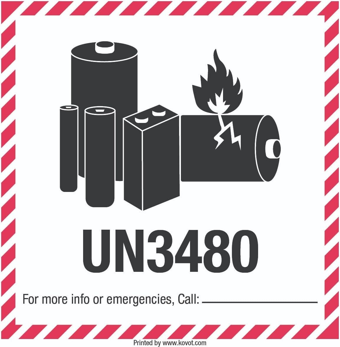 Lithium Battery UN3480 Shipping Labels, 3.25 x 4.25 Inches, 500 Labels Per Roll