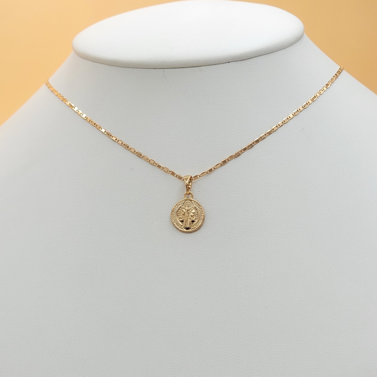 18K Gold Plated Saint Benedict Double Sided Small Pendant. Medalla de San Benito