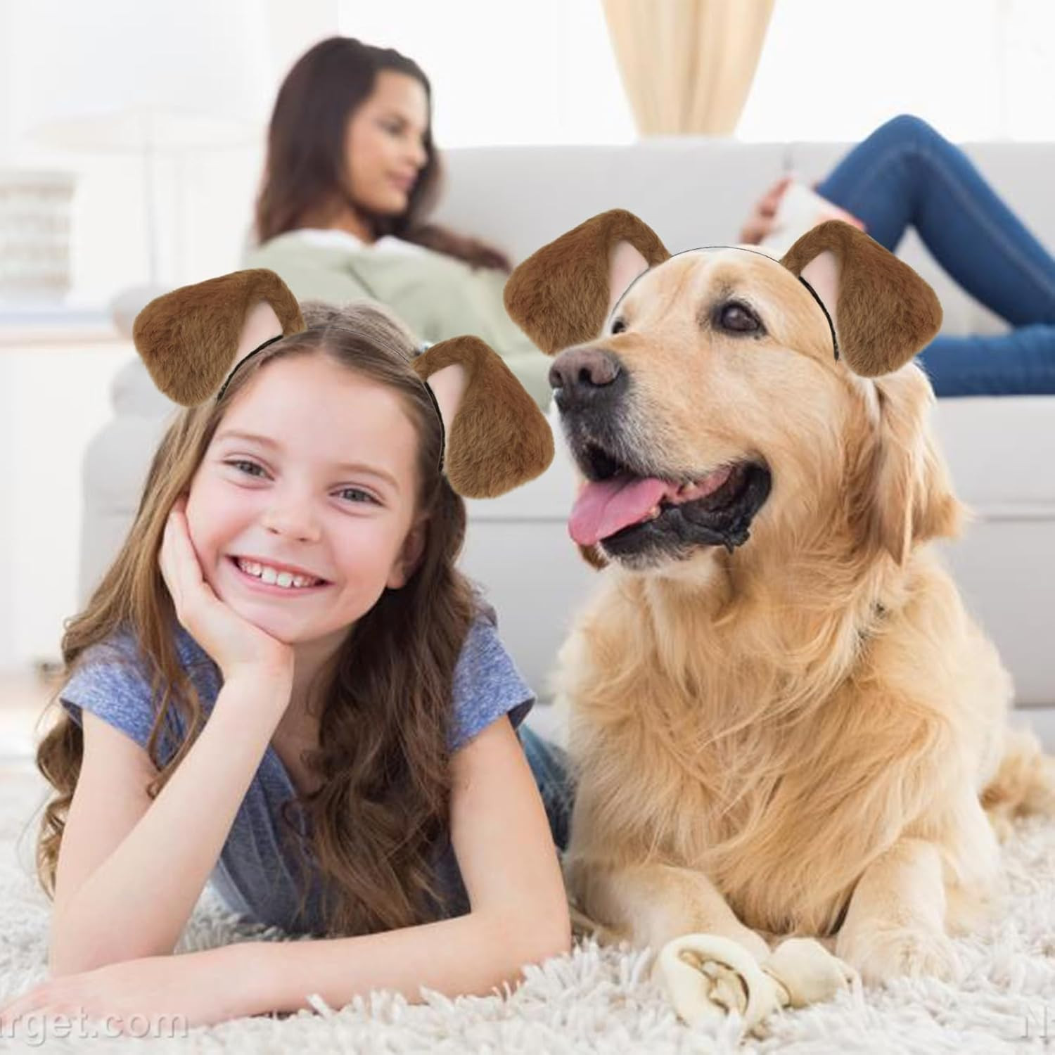 Dog Ears Golden Movable, Realistic Animals Ears Headband Brown, Fluffy Cat Bu...