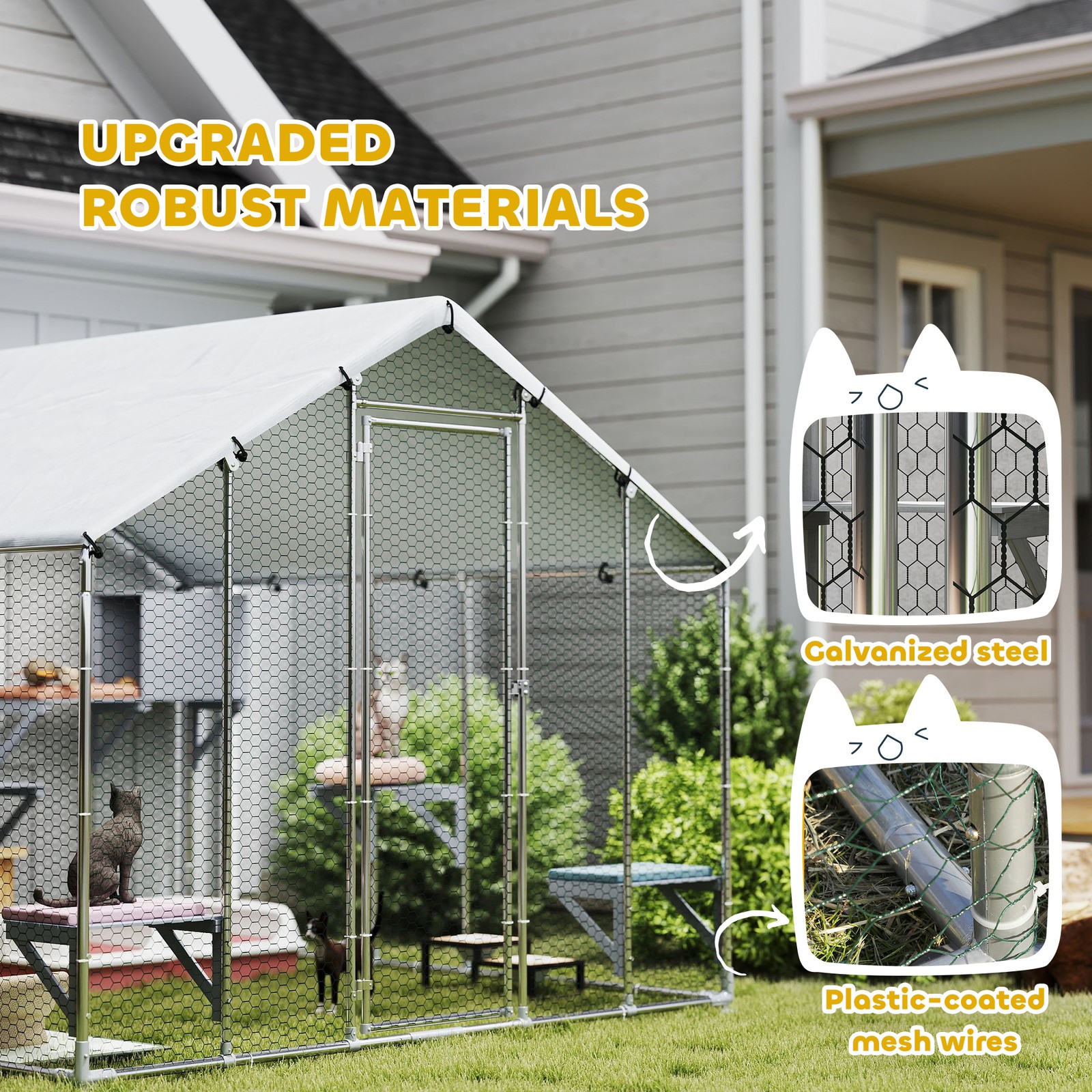 94.5" Extra Large Catio, Outdoor Cat Enclosure with Waterproof Cover