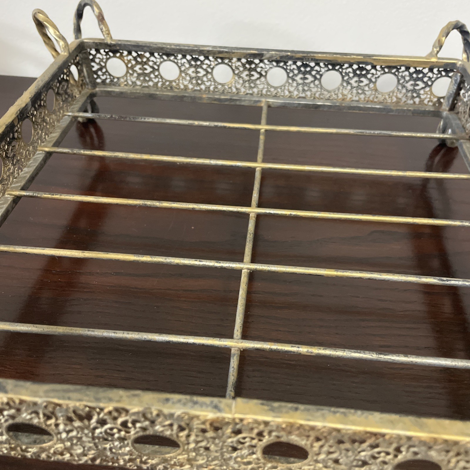 Antique Metal Pierced Filigree Plant Stand Twisted Feet Victorian Tray