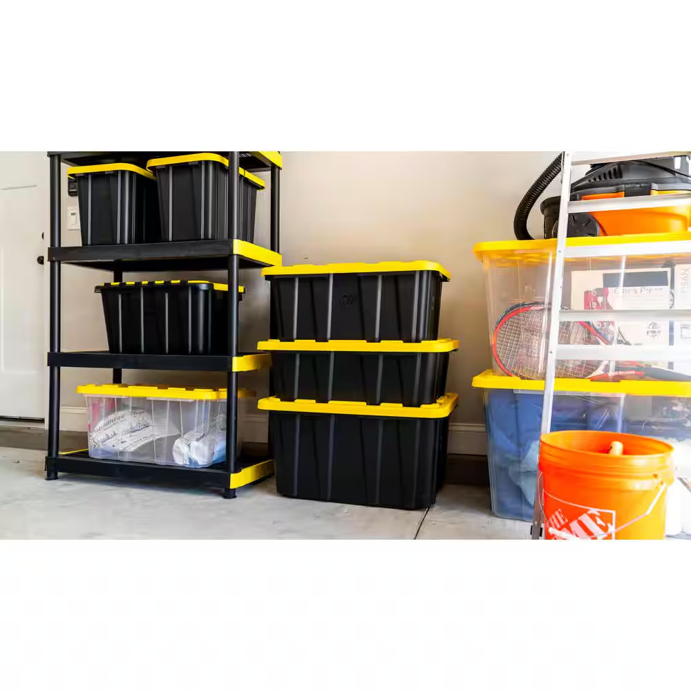17 Gal. Tough Storage Tote in Black with Yellow Lid