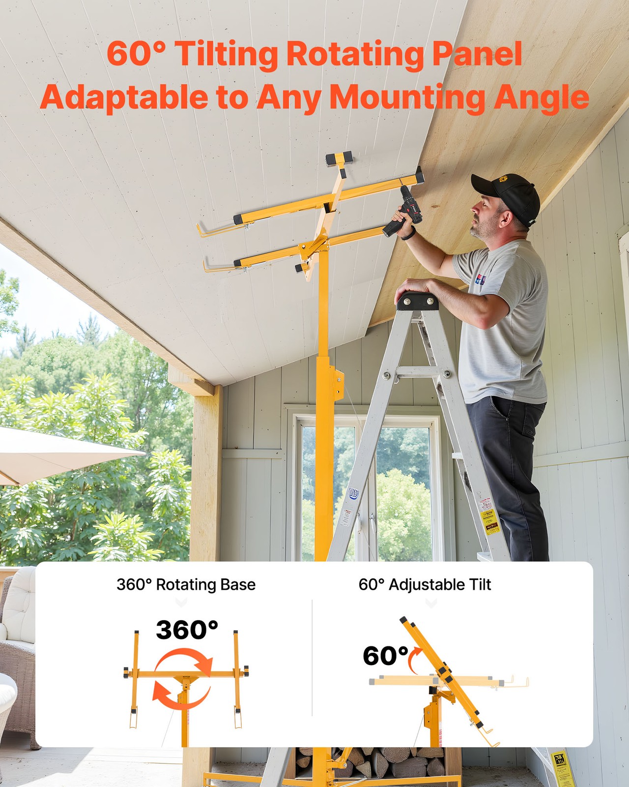 VEVOR 16ft Drywall Lift 150 lbs Sheetrock Hoist Adjustable Arm Lockable Wheels