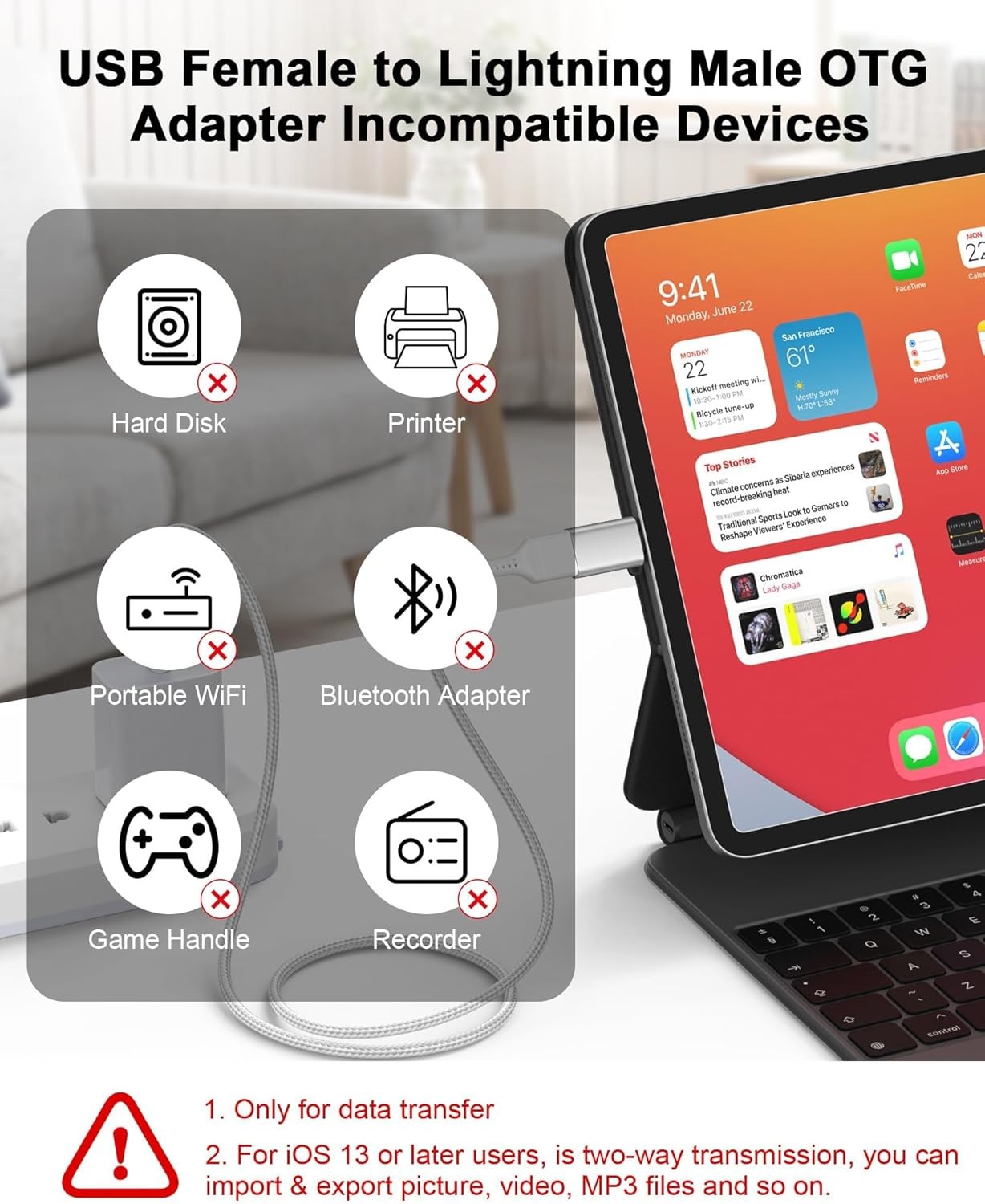 2 Pack Lightning to USB 3.0 OTG Adapter for iPhone 14 13 12 11 iPad Flash Drive