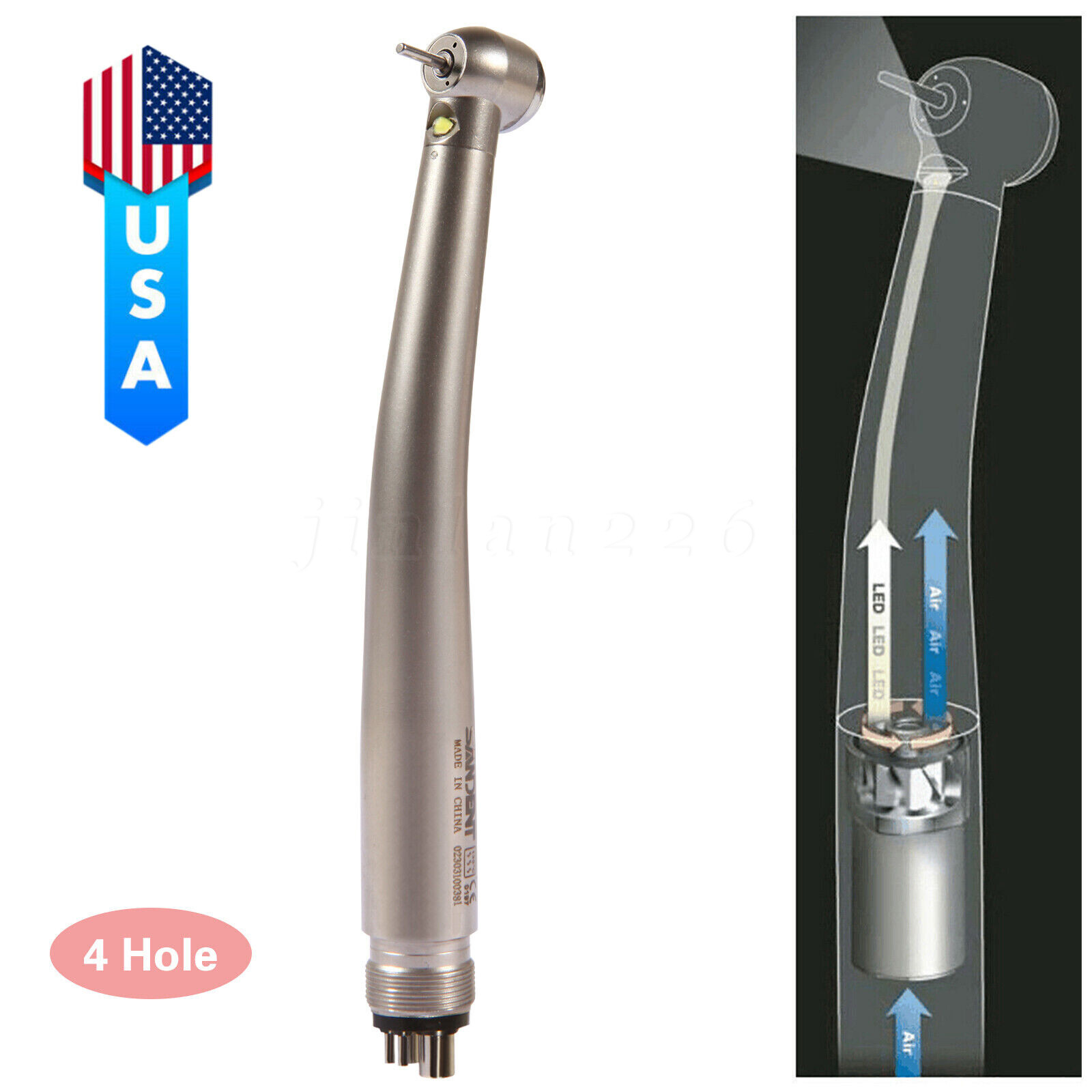 SANDENT Dental LED E-generator / No-LED High Speed Turbine Handpiece 2/4Hole USA