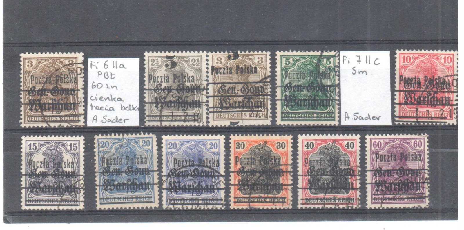 Poland  1919 Sc 15-26, Fi 6-16, used, exp. A. Sader