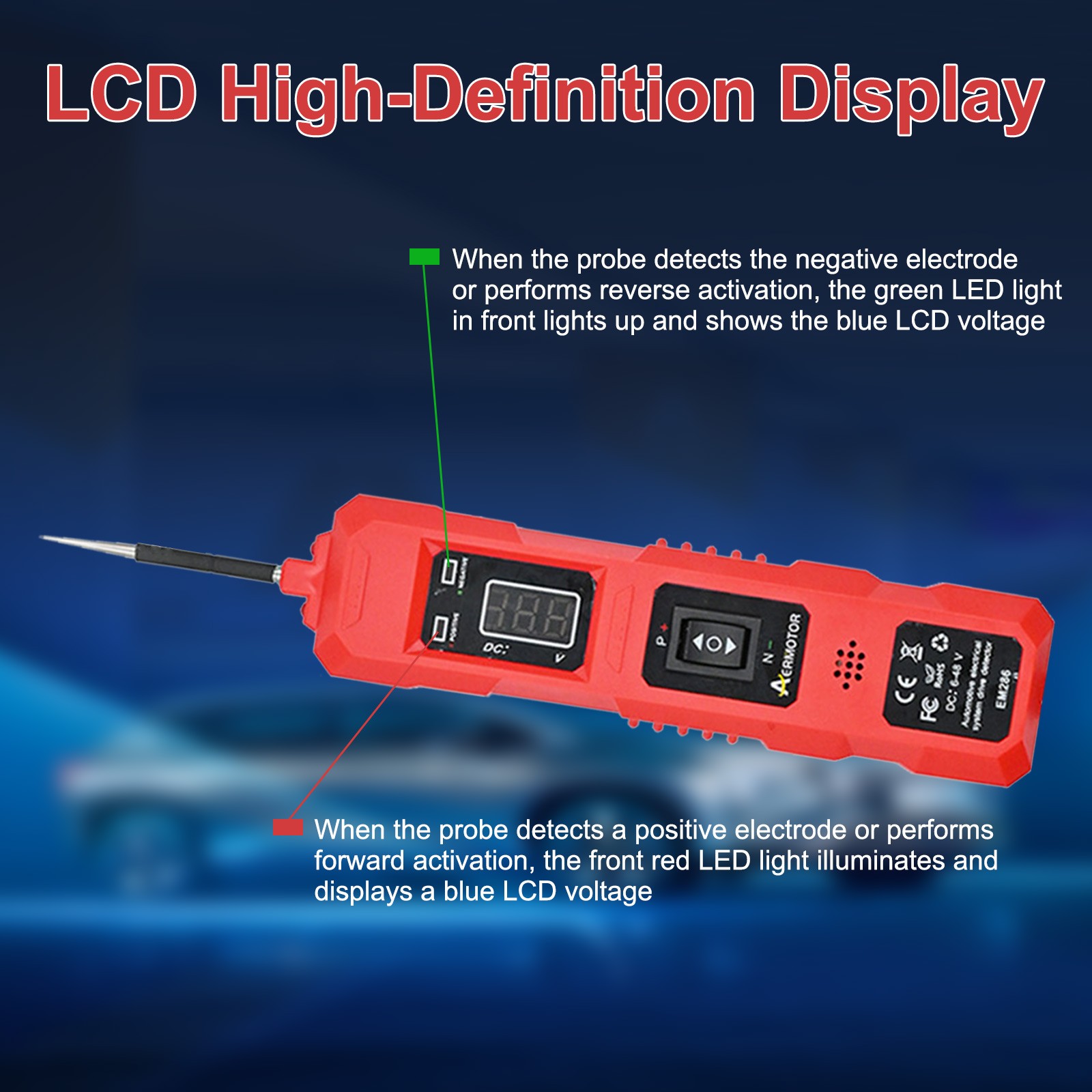 Automotive Power Probe 6-48V Digital Circuit Tester with LCD Car Diagnostic Tool