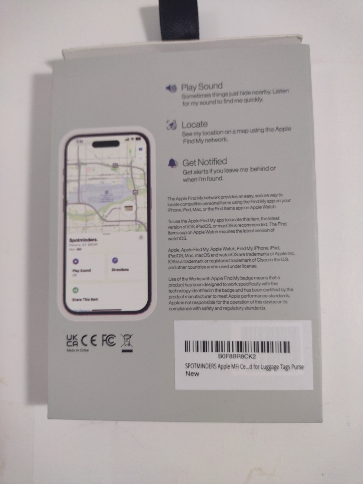 Spotminders tracking card with apple find me device locate notify New Black. C5
