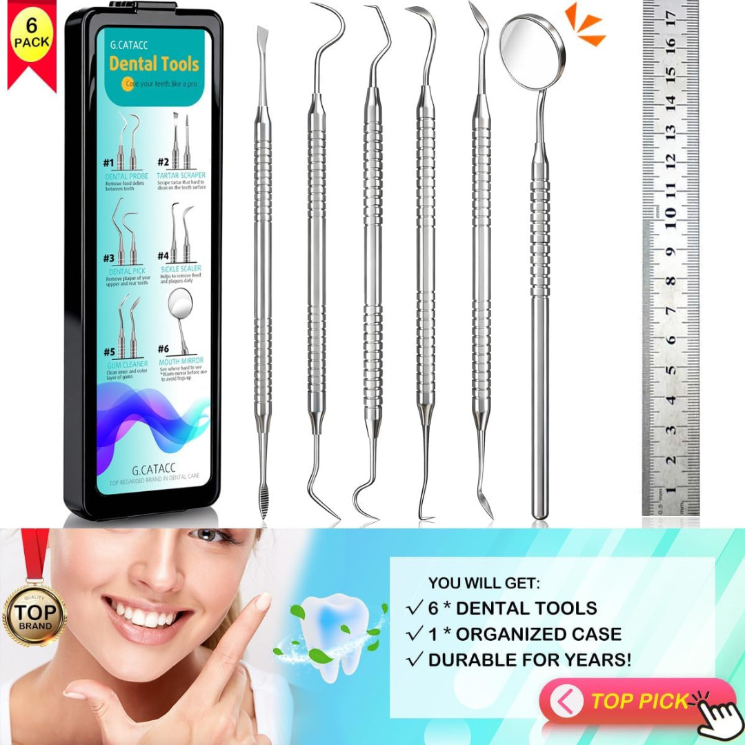 Dental Tools, Dental Pick for Teeth Cleaning, Stainless Steel Hygiene Kit with T