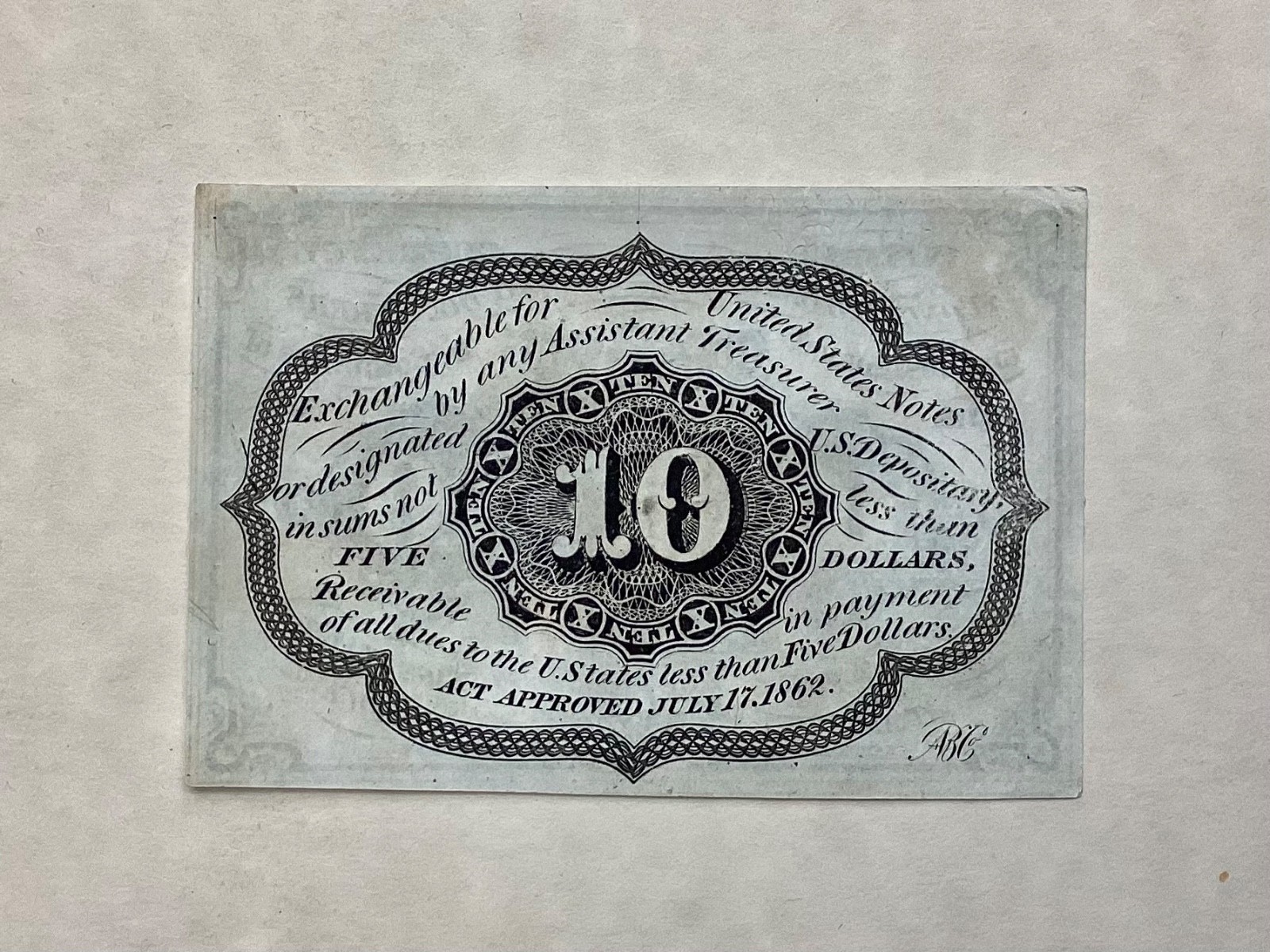 ~ FR 1242 10 TEN CENTS FIRST ISSUE FRACTIONAL CURRENCY - WITH ABC MONOGRAM - UNC