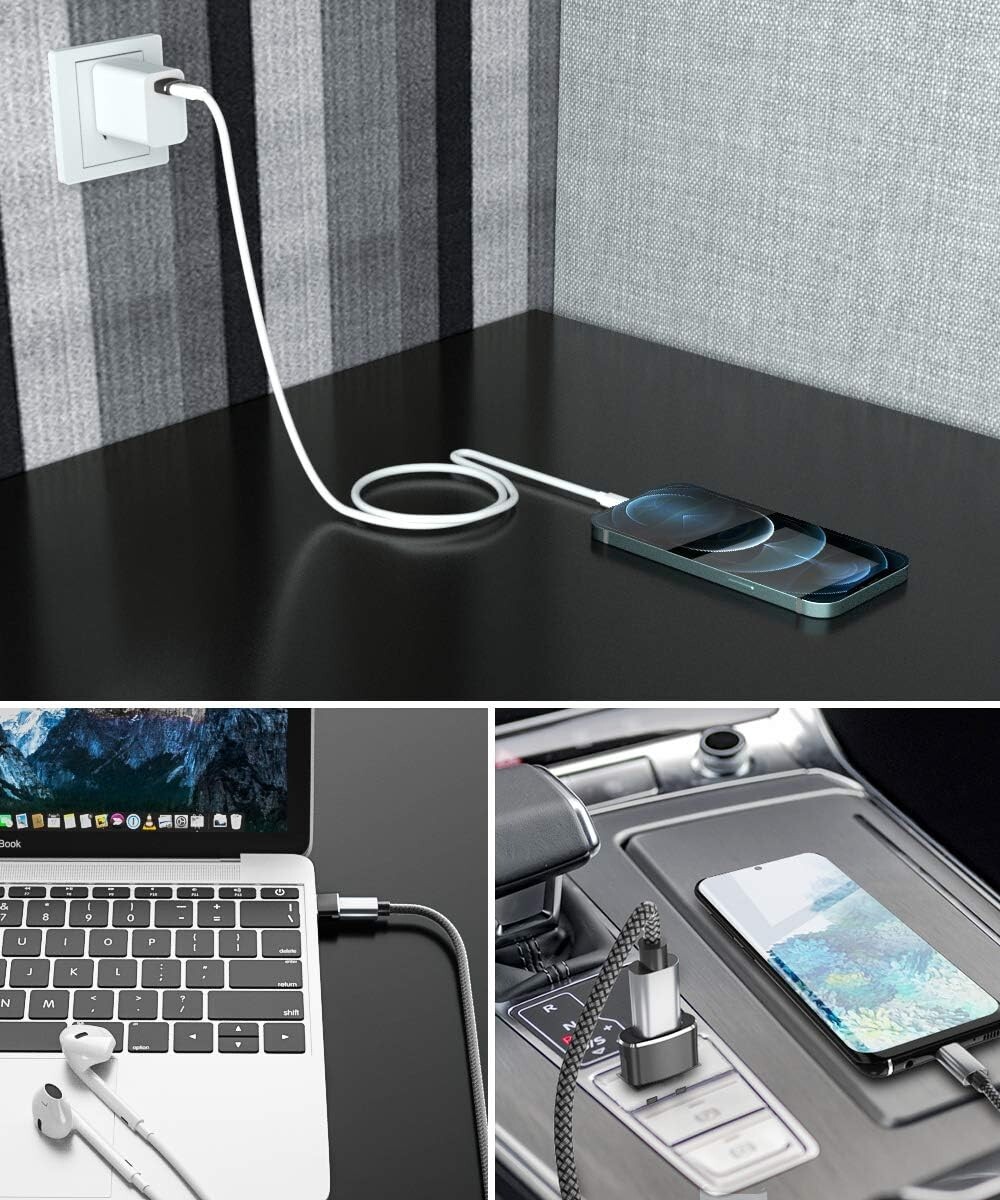 4 PACK USB to USB C Adapter Type-C Female to A Male OTG Converter Car Charger