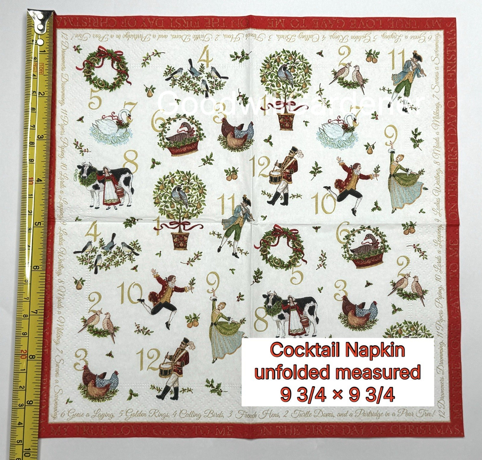 Twelve 12 Days of Christmas COCKTAIL Napkins Caspari Ornament Oyster Decoupage