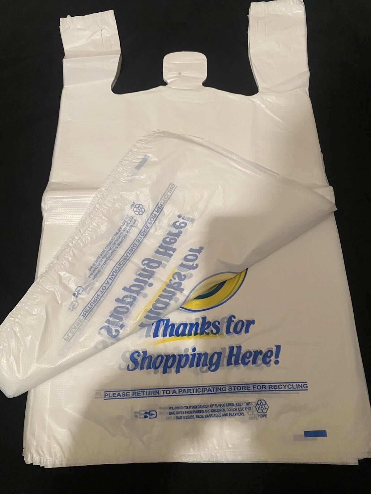 Bags Heavy Duty 1/6 21 x 6.5 x 11.5 Happy Face T-Shirt Plastic Grocery Shopping