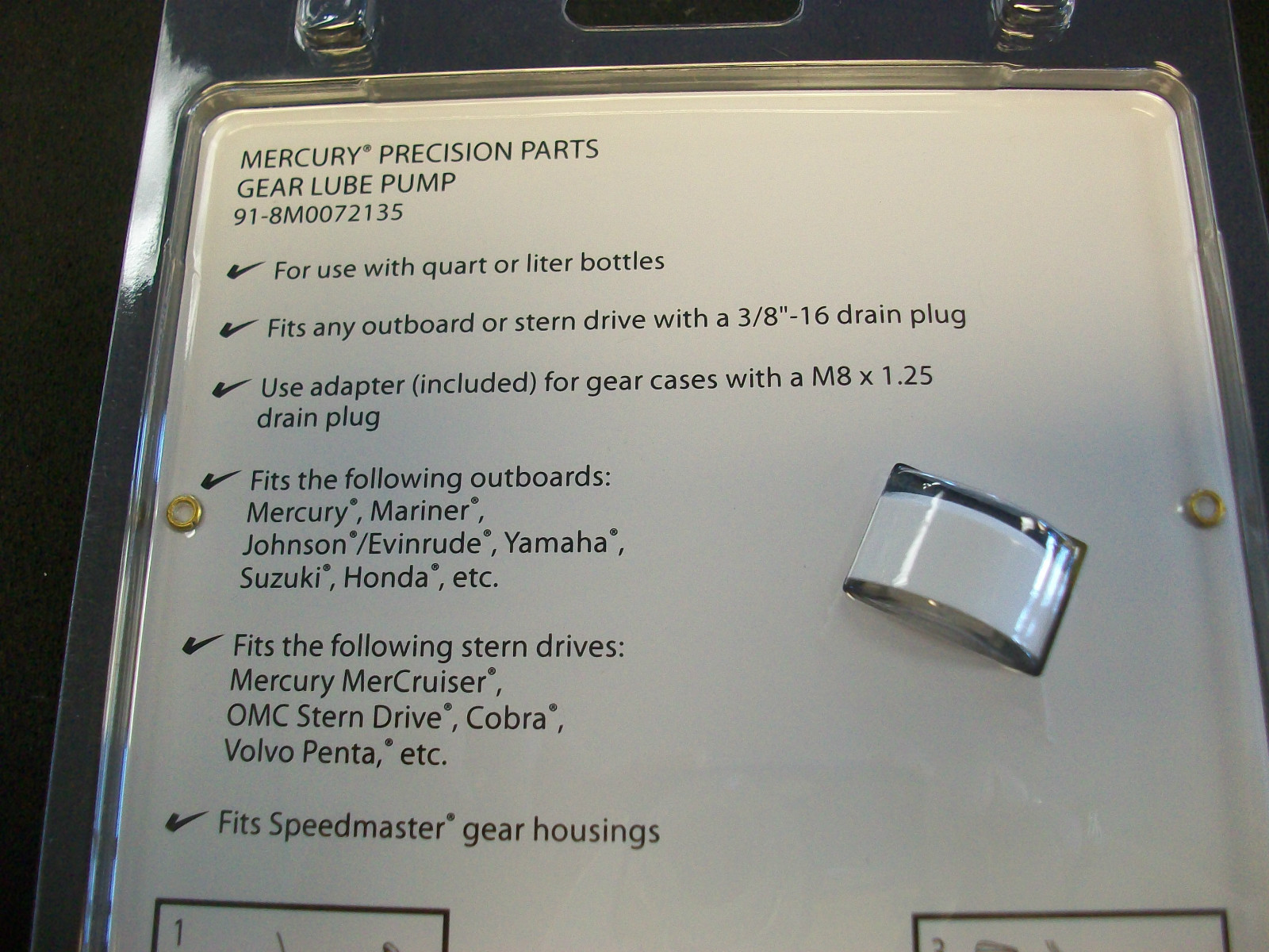 MERCURY / MERCRUISER GEAR LUBE PUMP 91-8M0072135 FITS QUART BOTTLES, OEM