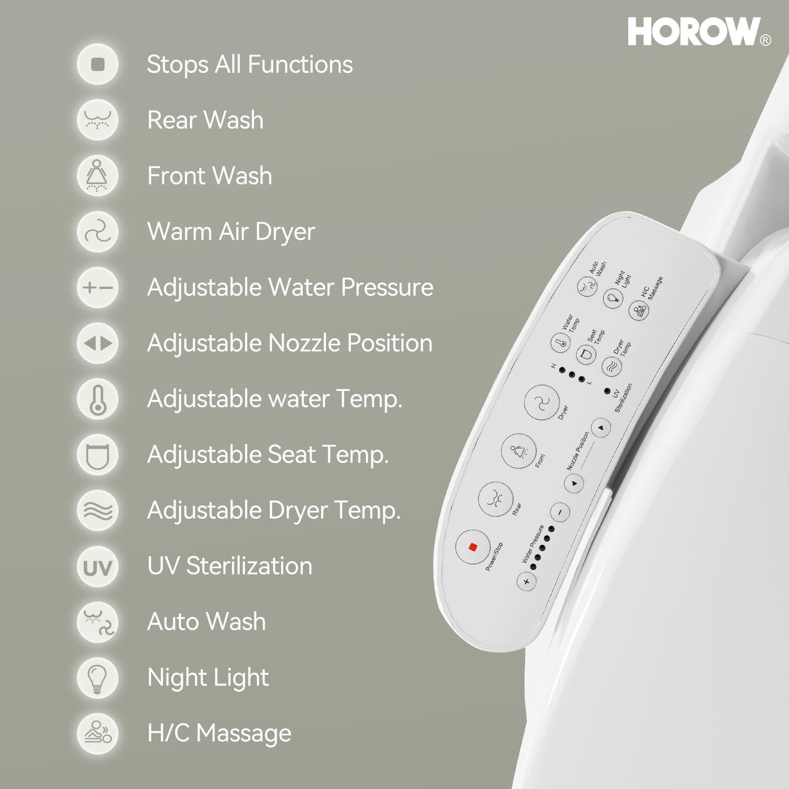 HOROW Elongated Bidet Toilet Seat With Heated and Dryer Model B0403 Warm Water