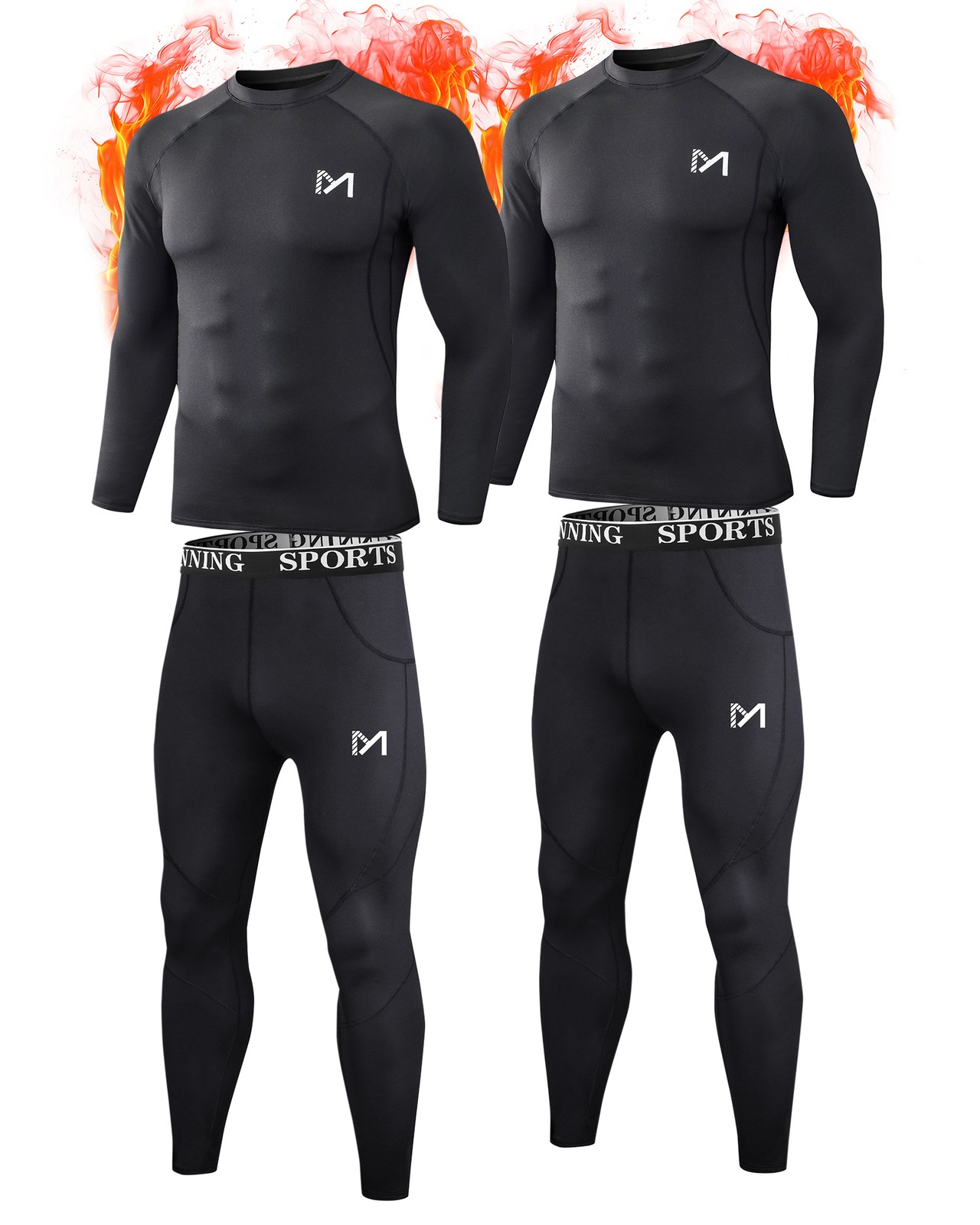 2 Set 4 Pack Mens Thermal Compression Base Layer Underwear Shirt Tights Pant Ski