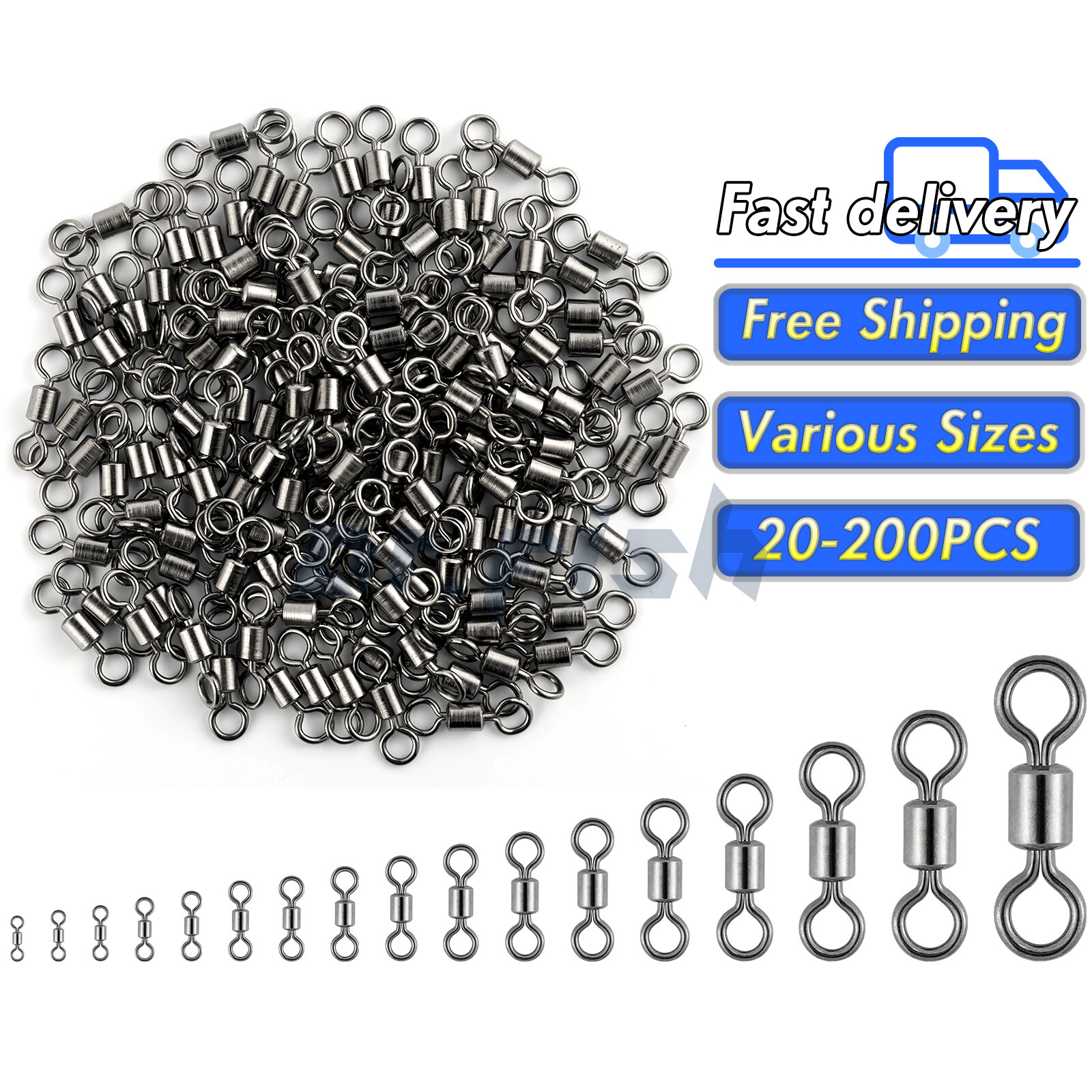 Rolling Barrel Swivels 20Lb-1323Lb Fishing Swivels Solid Ring #12-10/0 Bulk
