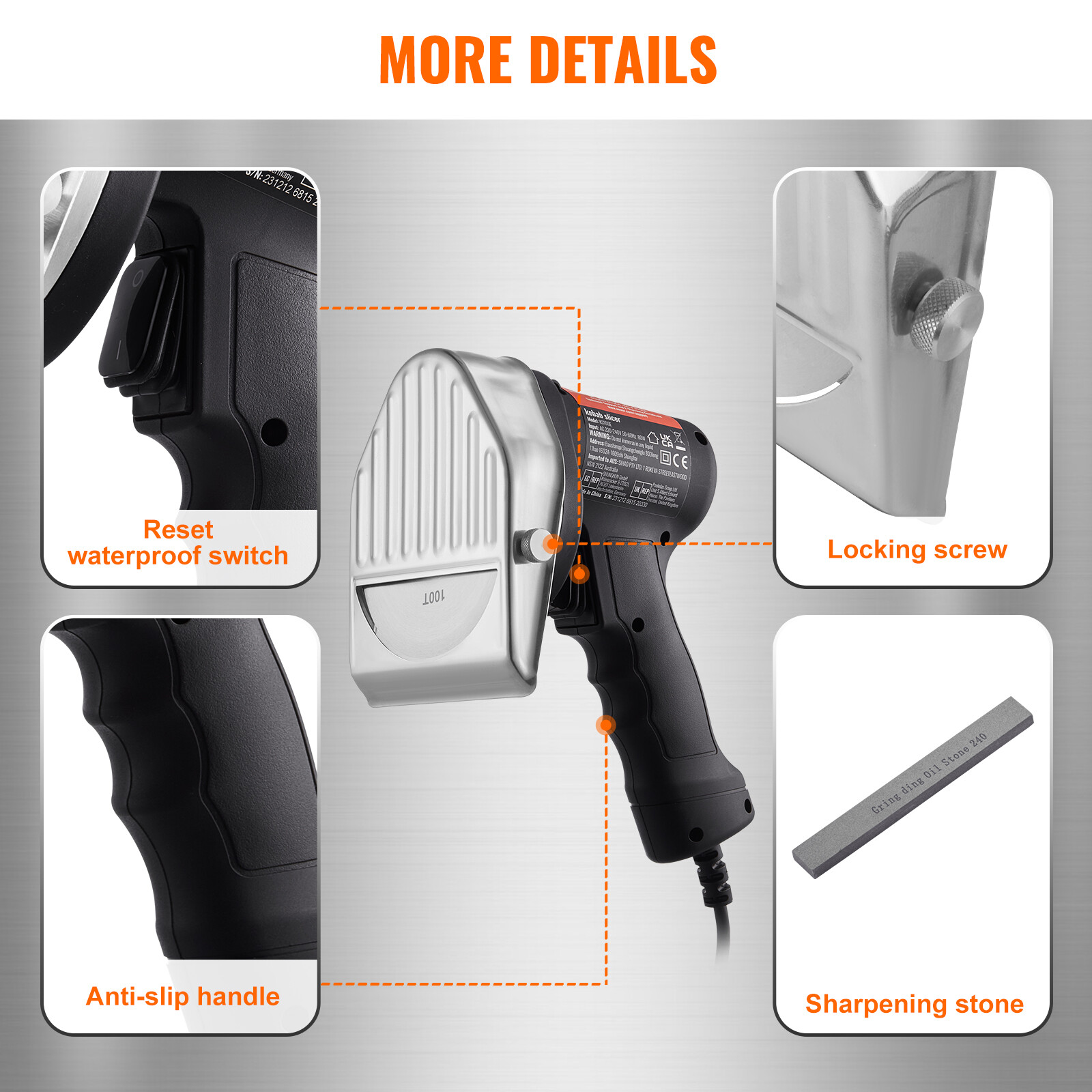 VEVOR Electric Kebab Slicer Cutter 80W Meat Gyro Knife Doner Shawarma w/2 Blades