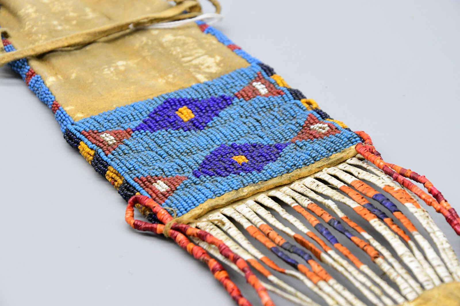 1890 Rare Arapaho Woman's Indian Society Tobacco Beaded Leather Bag 17"