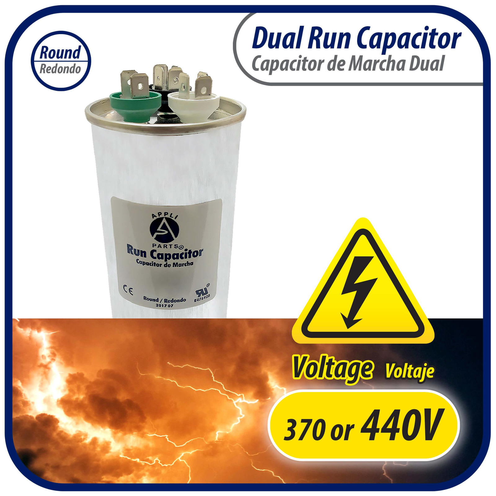 Appli Parts Dual Run Capacitor for ac 80+10 Mfd uF (microfarads) 370VAC or 450VA