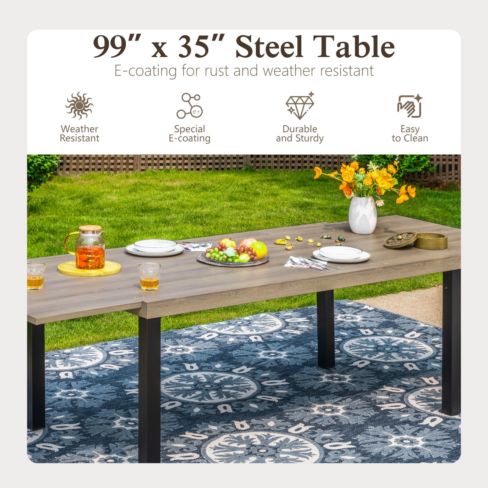 Expandable Patio Dining Table Metal Rectangular Outdoor Table for Garden Porch