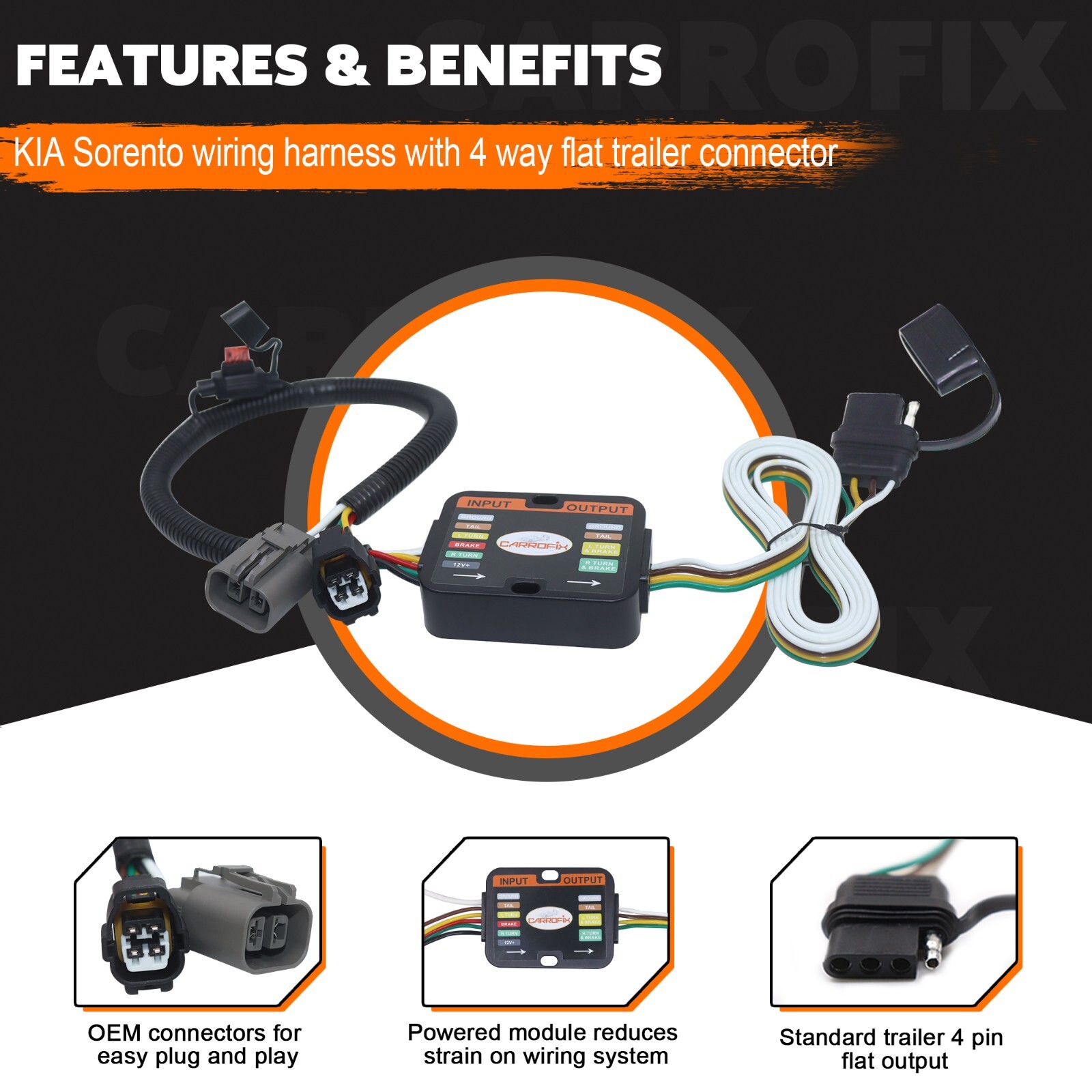 Custom 4 Way Flat Trailer Wiring Harness for Hyundai KIA with Tow Package C56332