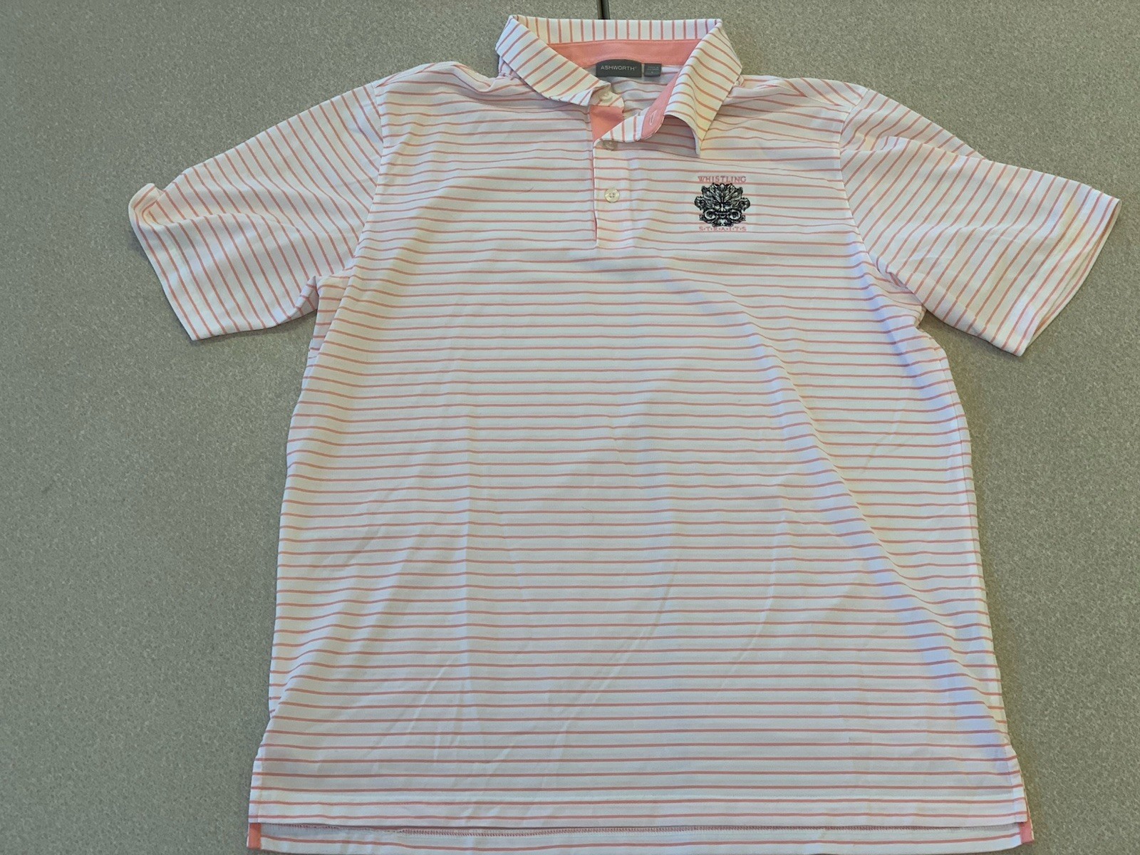Ashworth Whistling Straits Golf Polo Shirt White Pink Stripes Large