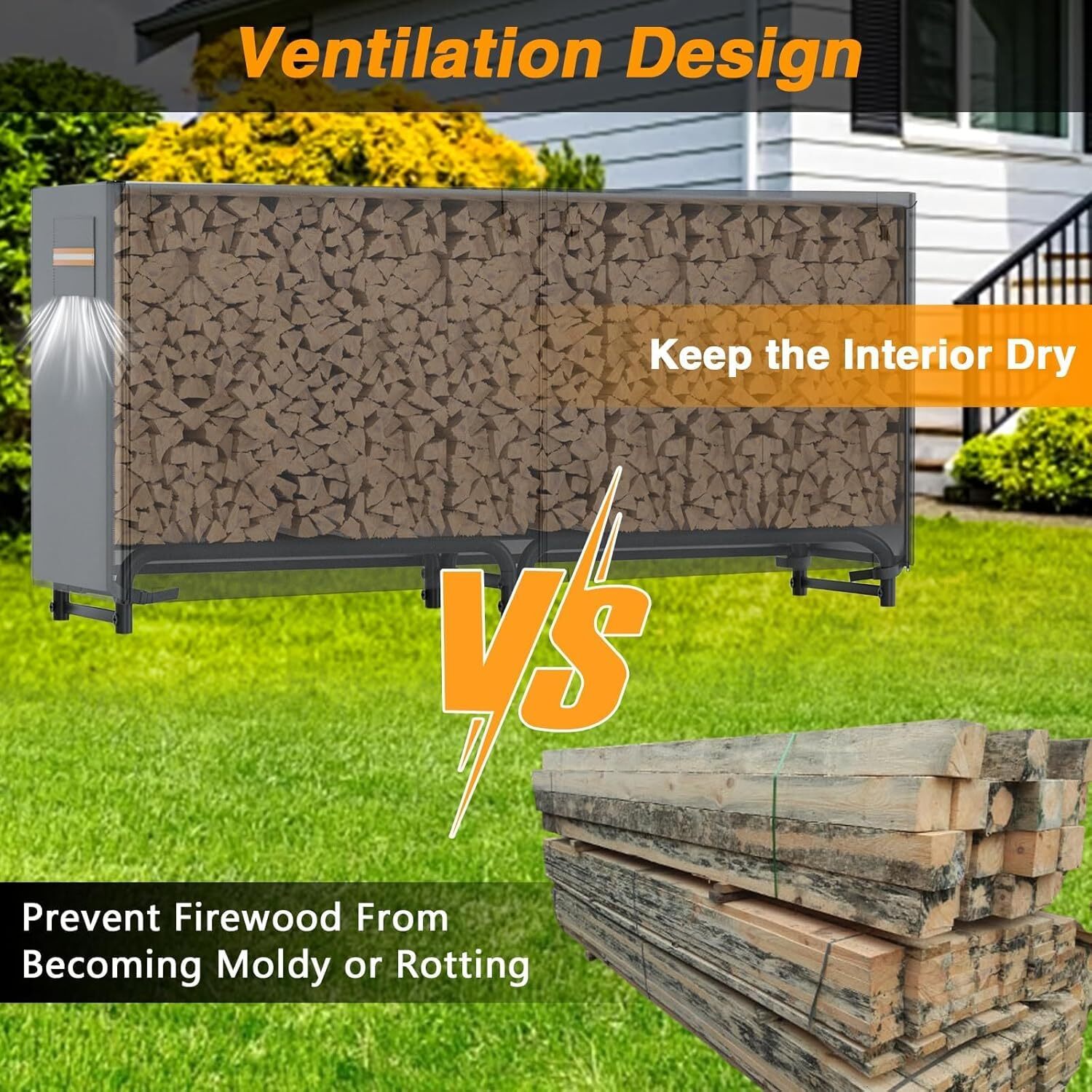 1x 8ft Firewood Log Rack Cover for Waterproof Wood Storage Holder Outdoor 420D