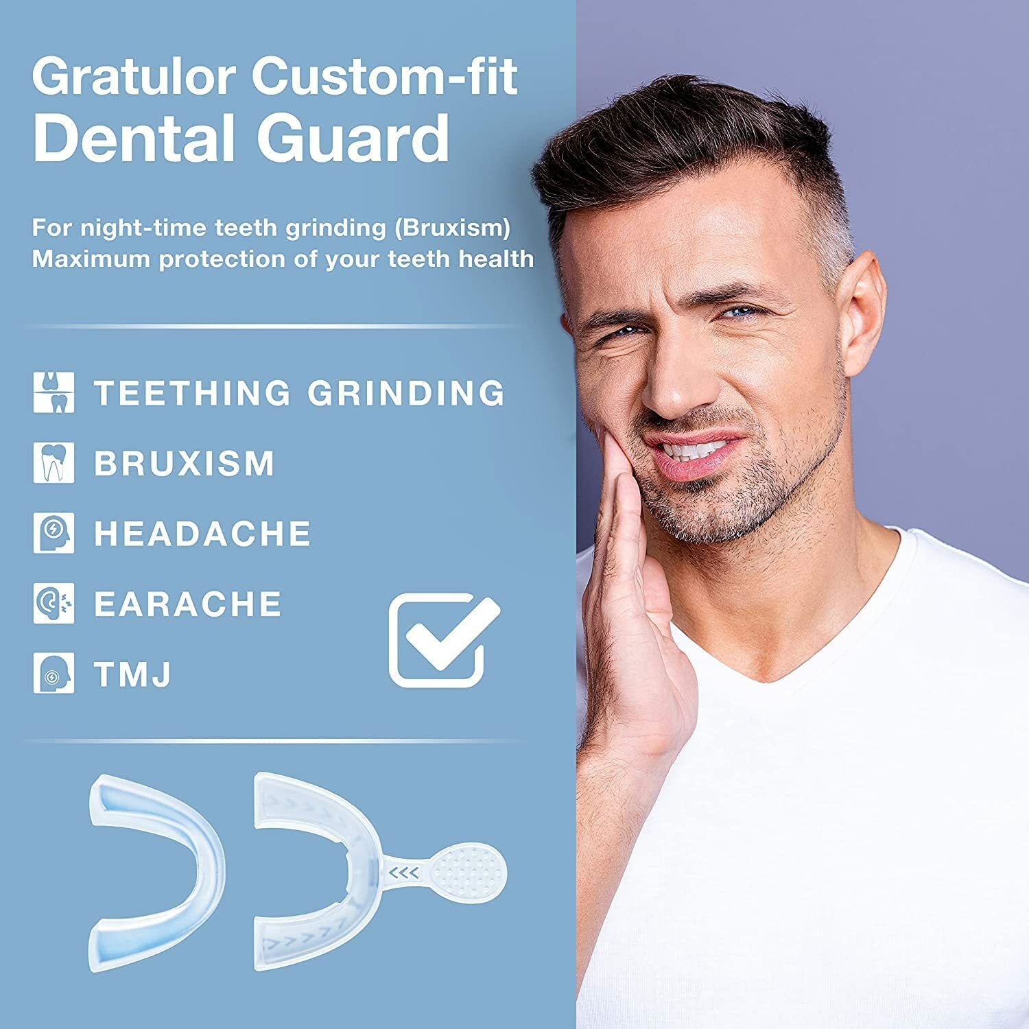 Gratulor - Custom-Fit Dental Night Mouth Guard for Teeth Grinding Clenching Br