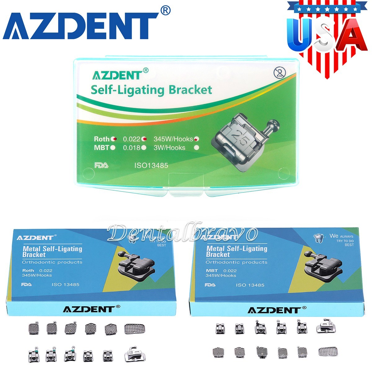 AZDENT Dental Orthodontic Self-Ligating Braces Brackets Roth/MBT.022 Hooks 345