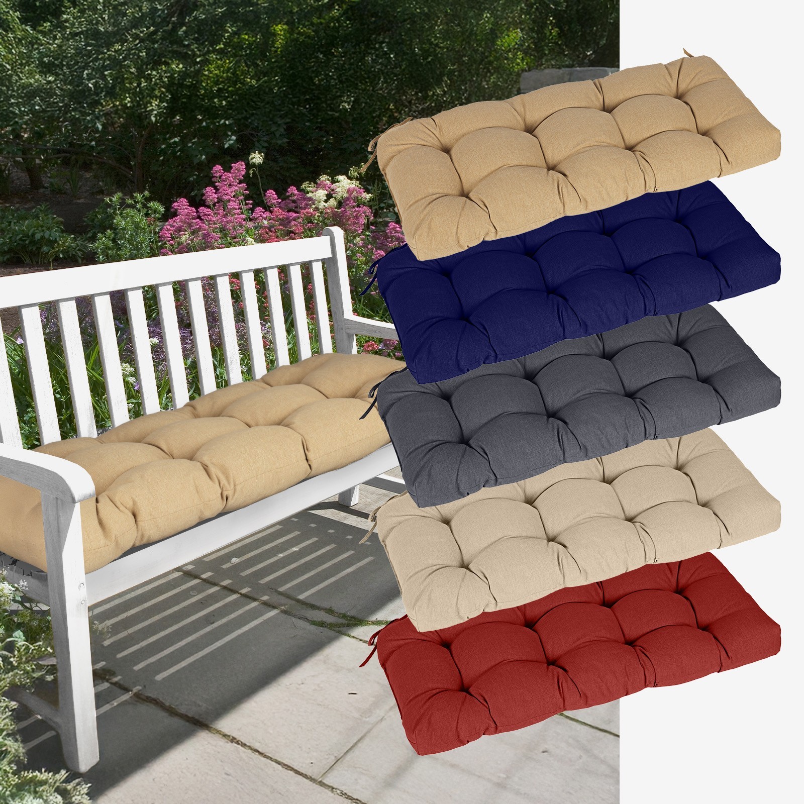 Aoodor 3 Seater Outdoor Bench Cushion Porch Swing Cushion w/Ties Replacement Pad