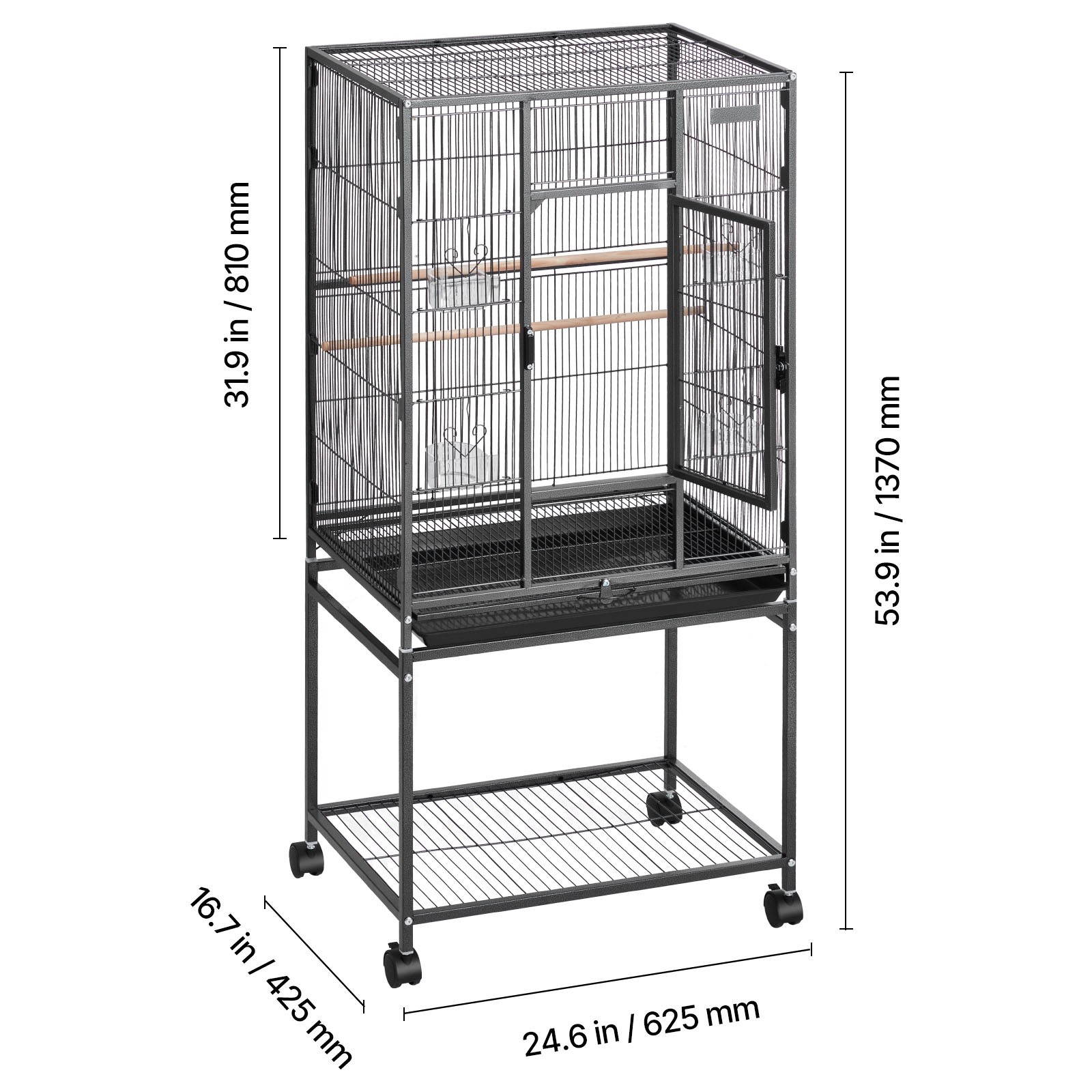Uimoso Bird Cage with Flat Top, 24.6 x 16.7 x 53.9 inch, Durable Wrought Iron