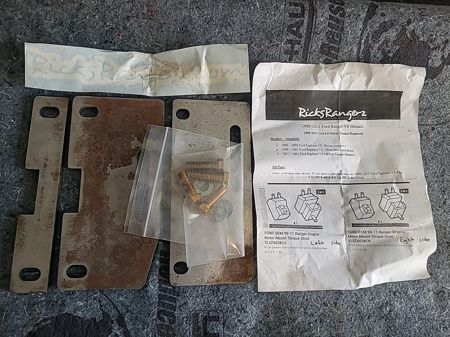 Ricks Rangerz 98-11 Ford Ranger V8 Motor Mounts Plate Mount Kit. 2wd Free Ship