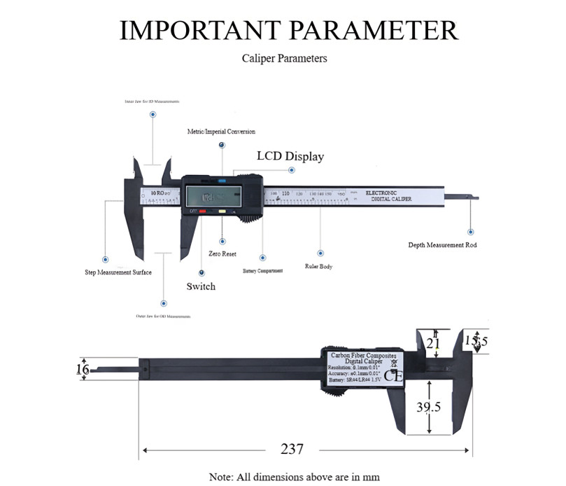 1 PC of LCD Digital Electronic Carbon Fiber Vernier Caliper Gauge 150mm (6")