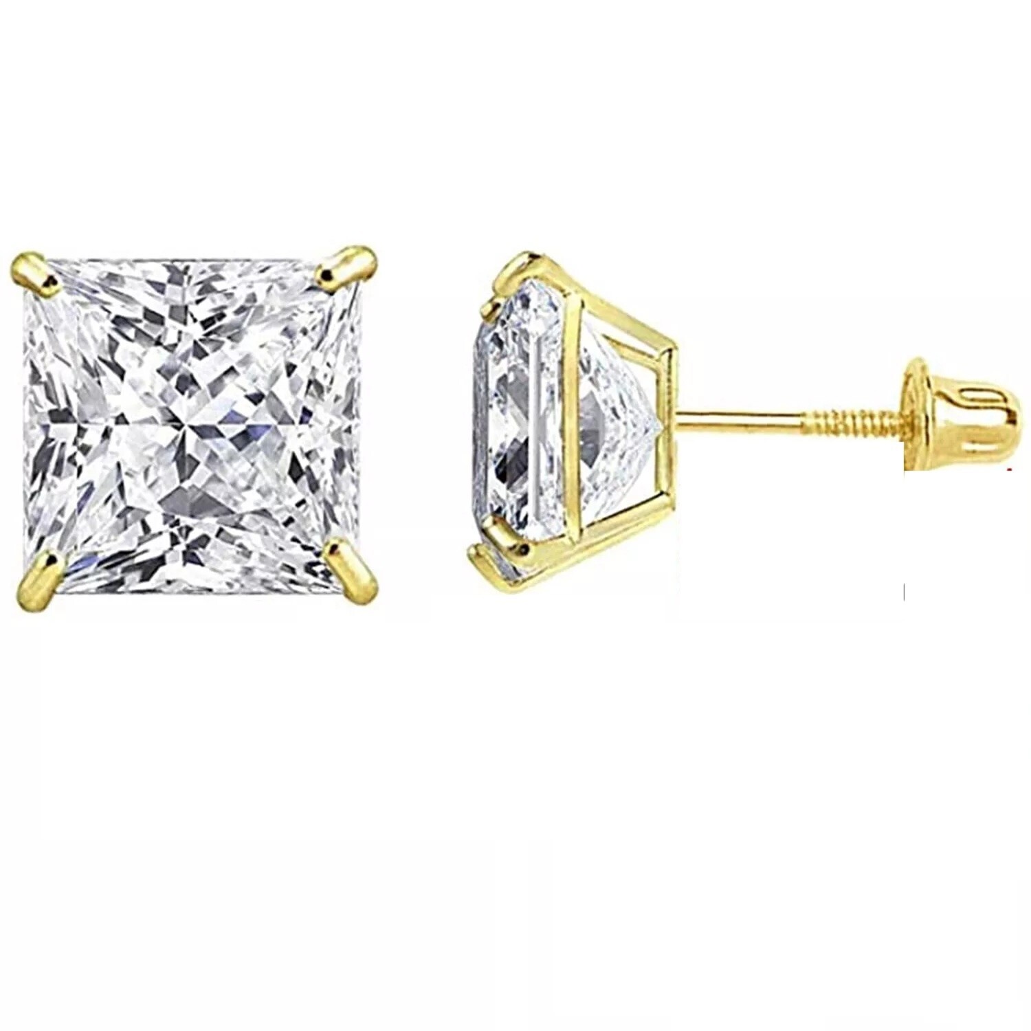 1 ct. Princess Lab-Created Diamond Screw Back Stud Earrings - 14k Yellow Gold