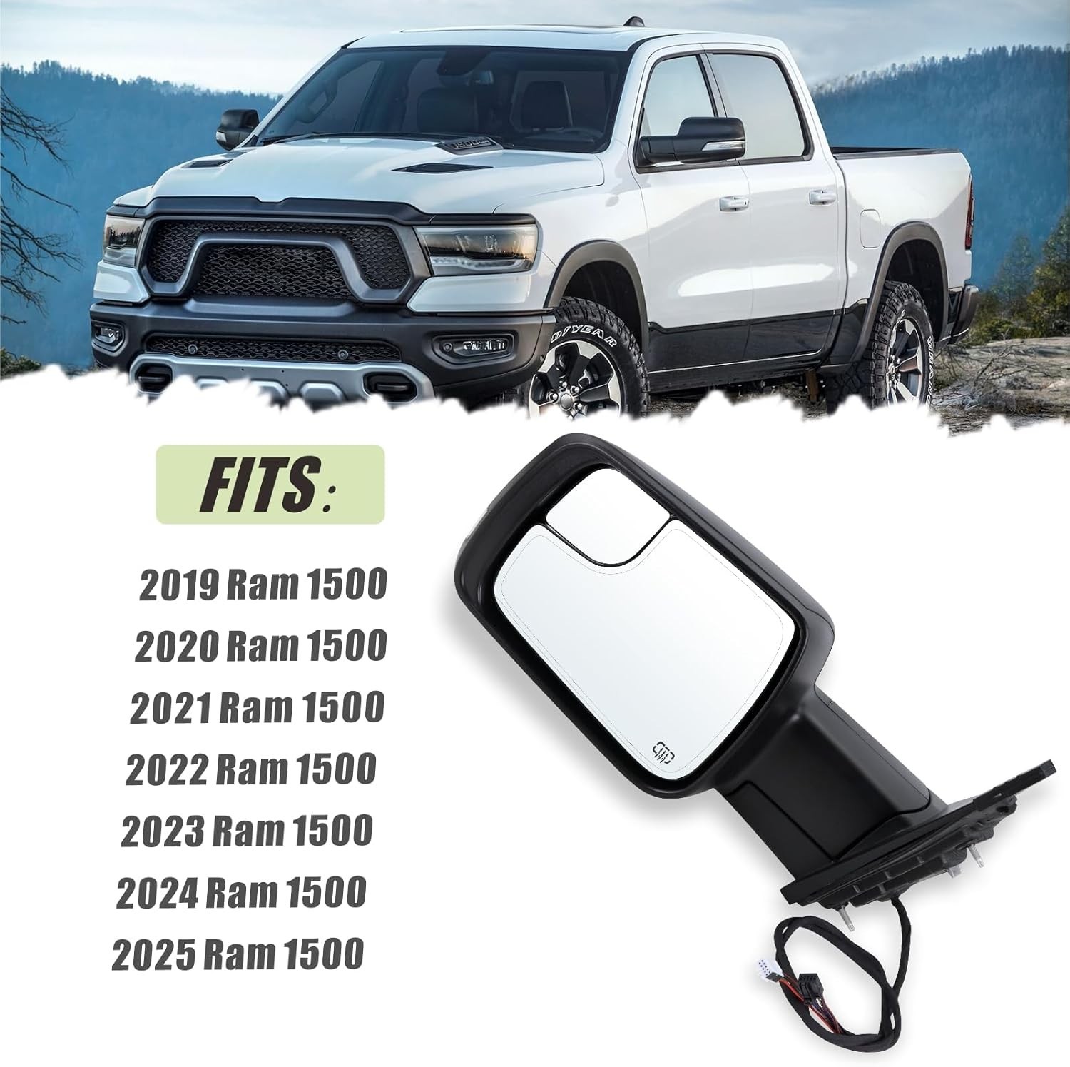 Left Driver Side Mirror Compatible With 2019 2020 2021 2022 2023 2024 2025 Ram 1