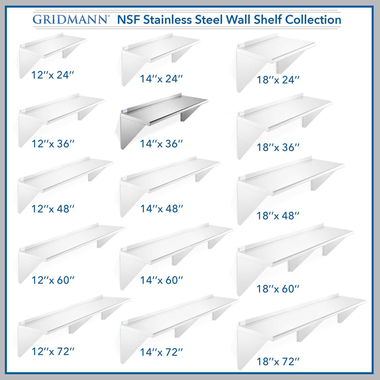 NSF Stainless Steel 14" x 36" Commercial Kitchen Wall Shelf Restaurant Shelving