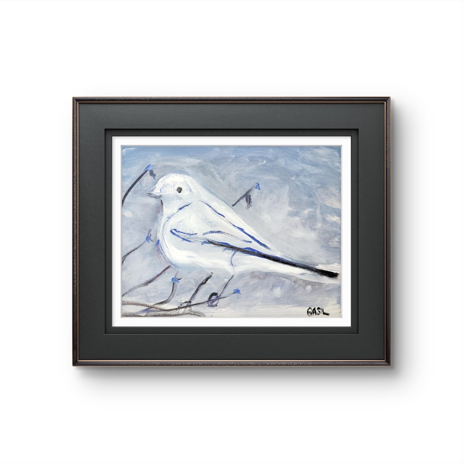 Abstract Expressionist Original Painting Canvas Snow Bird, 11x14 Basil Arts