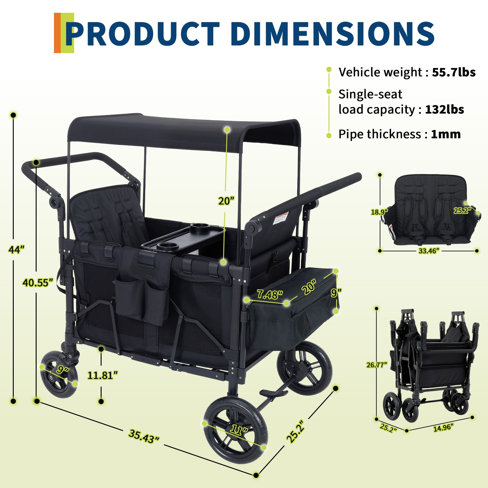 4 Seater All-Terrain Wagon Stroller Premium Wagon Stroller with Safety Harness