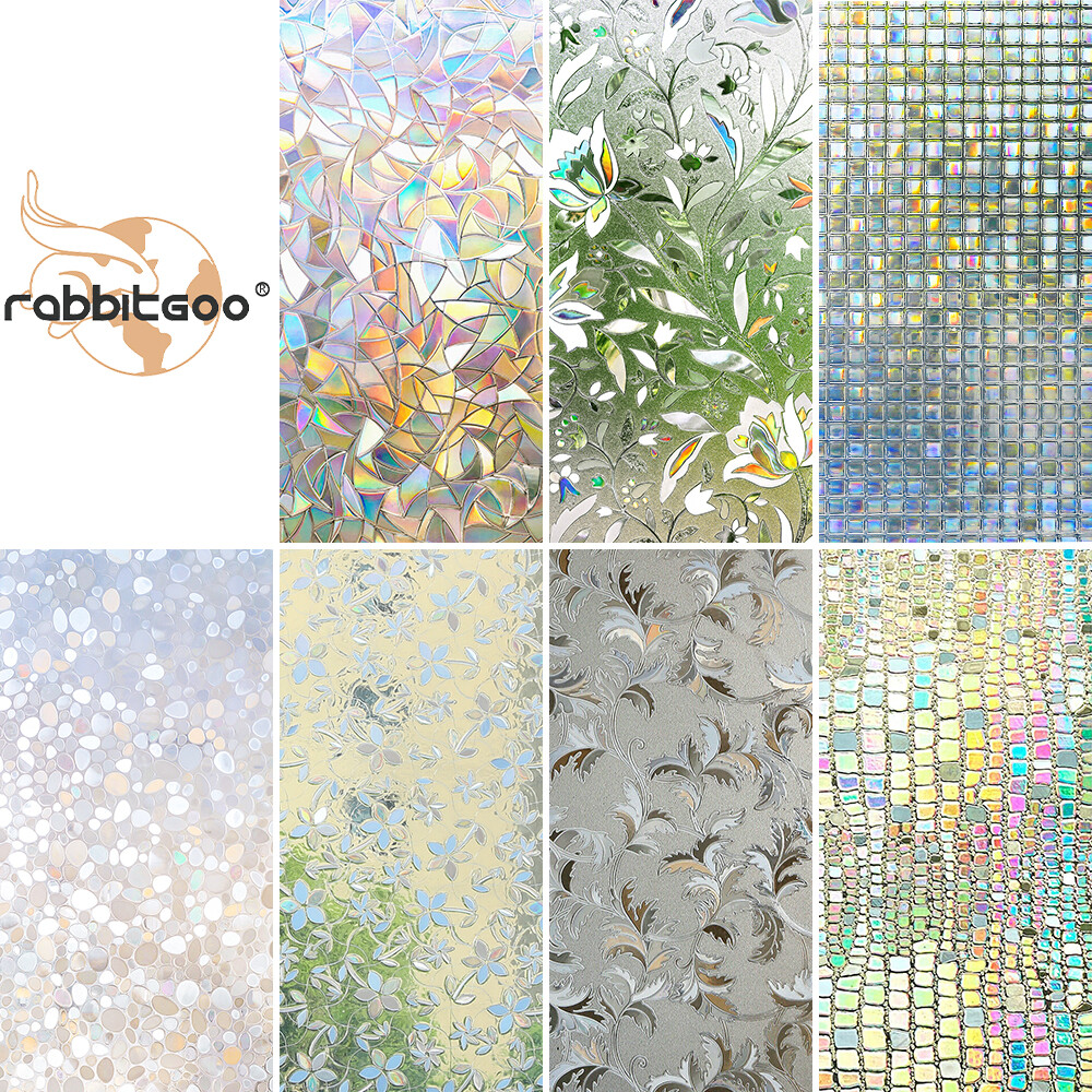 rabbitgoo 3D Privacy Window Film Stained Glass Decorative Rainbow Cling Sticker