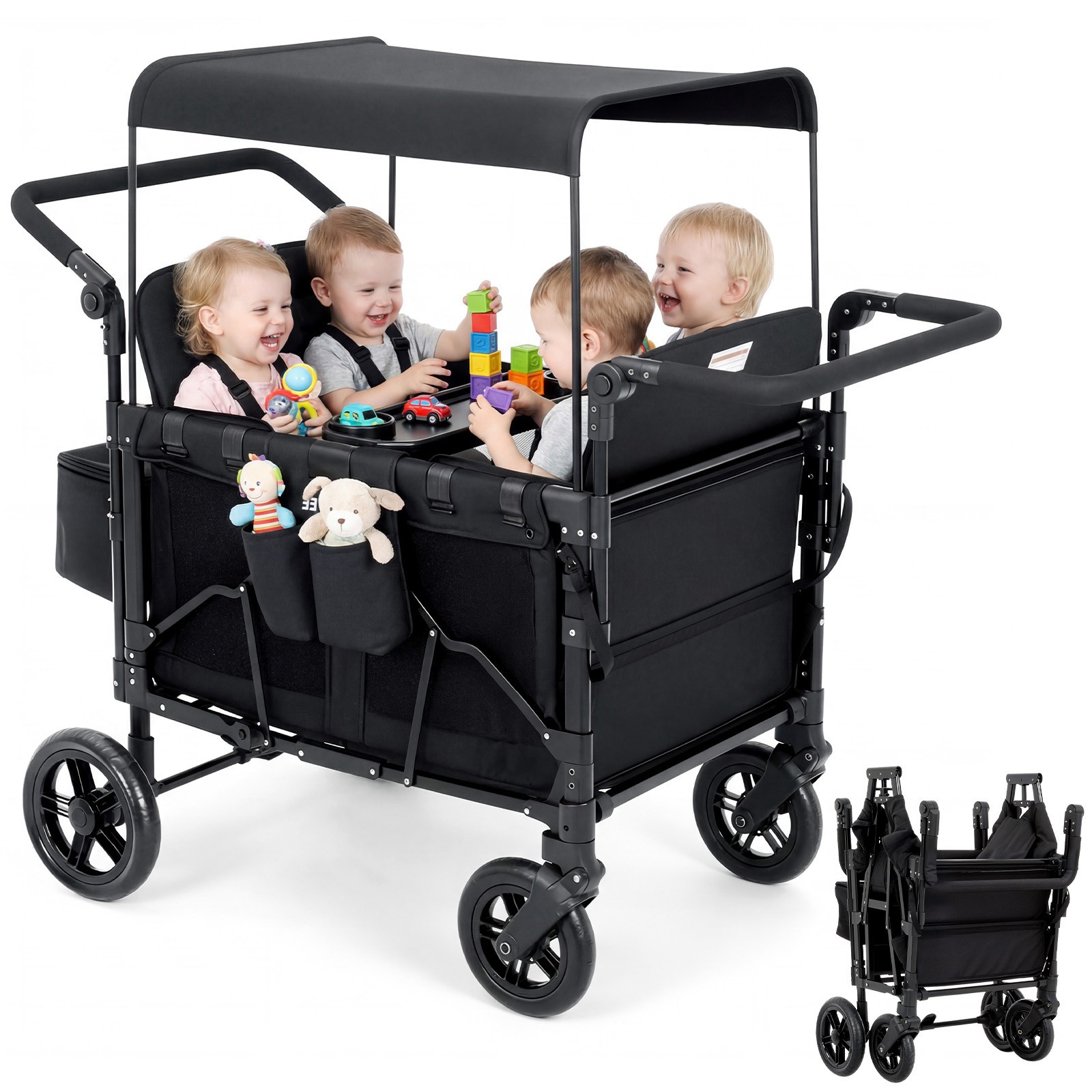 4 Seater All-Terrain Wagon Stroller Premium Wagon Stroller with Safety Harness