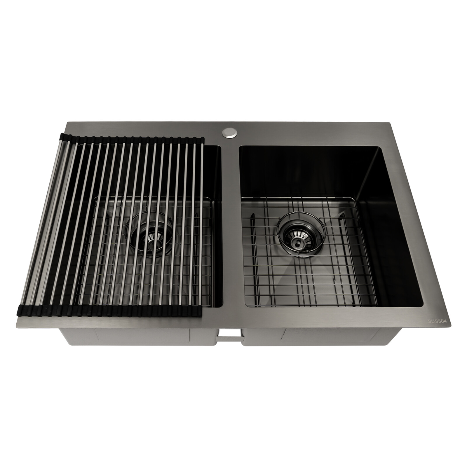 33x22" Drop in Kitchen Sink Double Bowl Gunmetal Black Stainless Steel USA