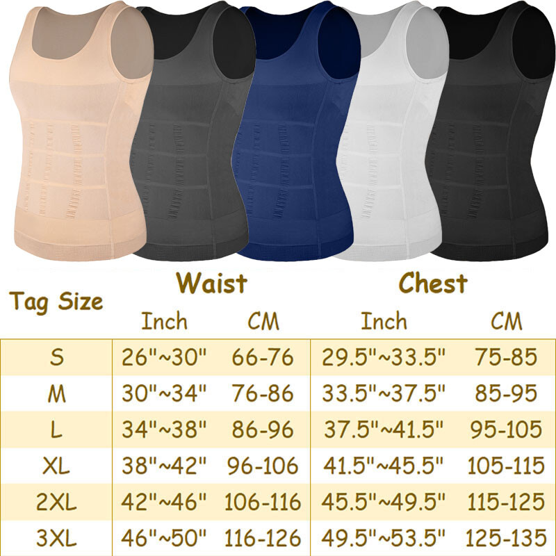 Mens Body Shaper Belly Chest Compression Shirt Slimming Tank Top Abs Girdle Vest