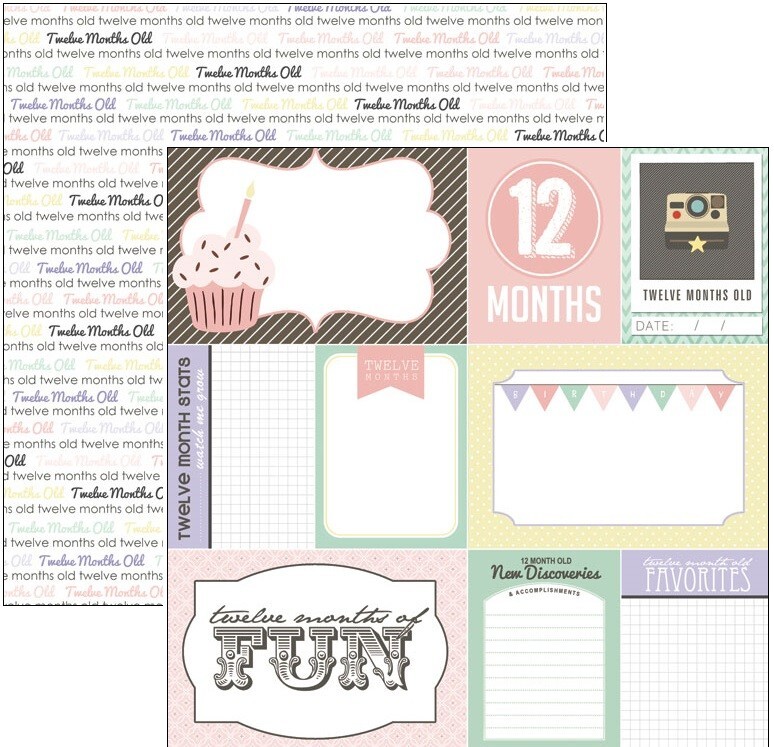 Baby's First Year, Girl, 13 sheets, scrapbook paper - Scrapbook Customs 36984