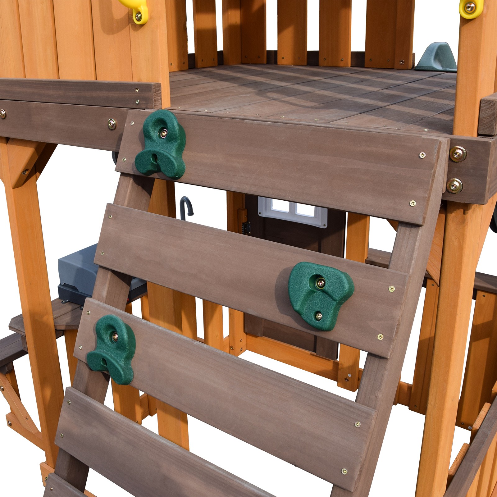 Large Wooden Kids Swing Slide Set Playhouse Kitchen,Rock Wall Outdoor Playground