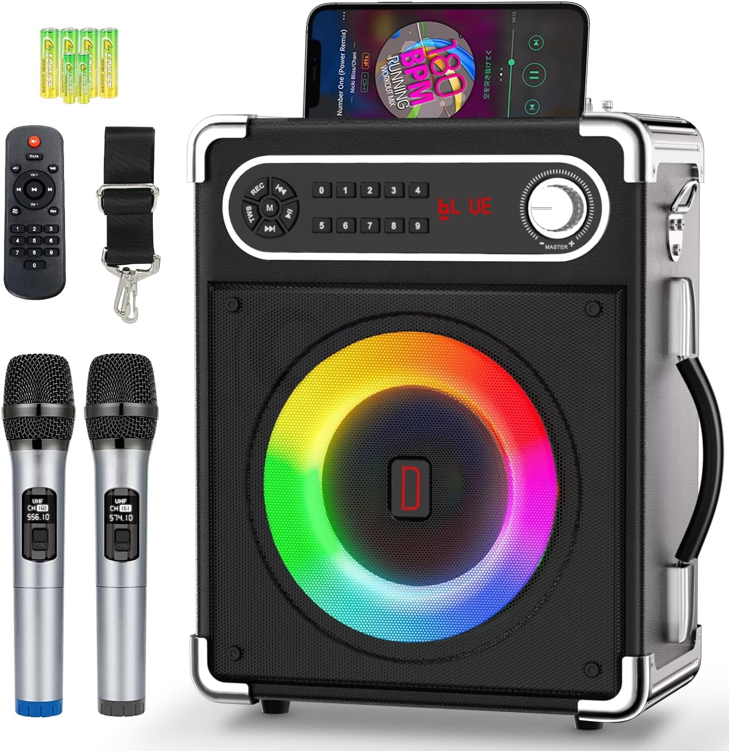 Karaoke Machine with 2 Wireless Microphones,Portable Bluetooth 5.1 Speaker Light