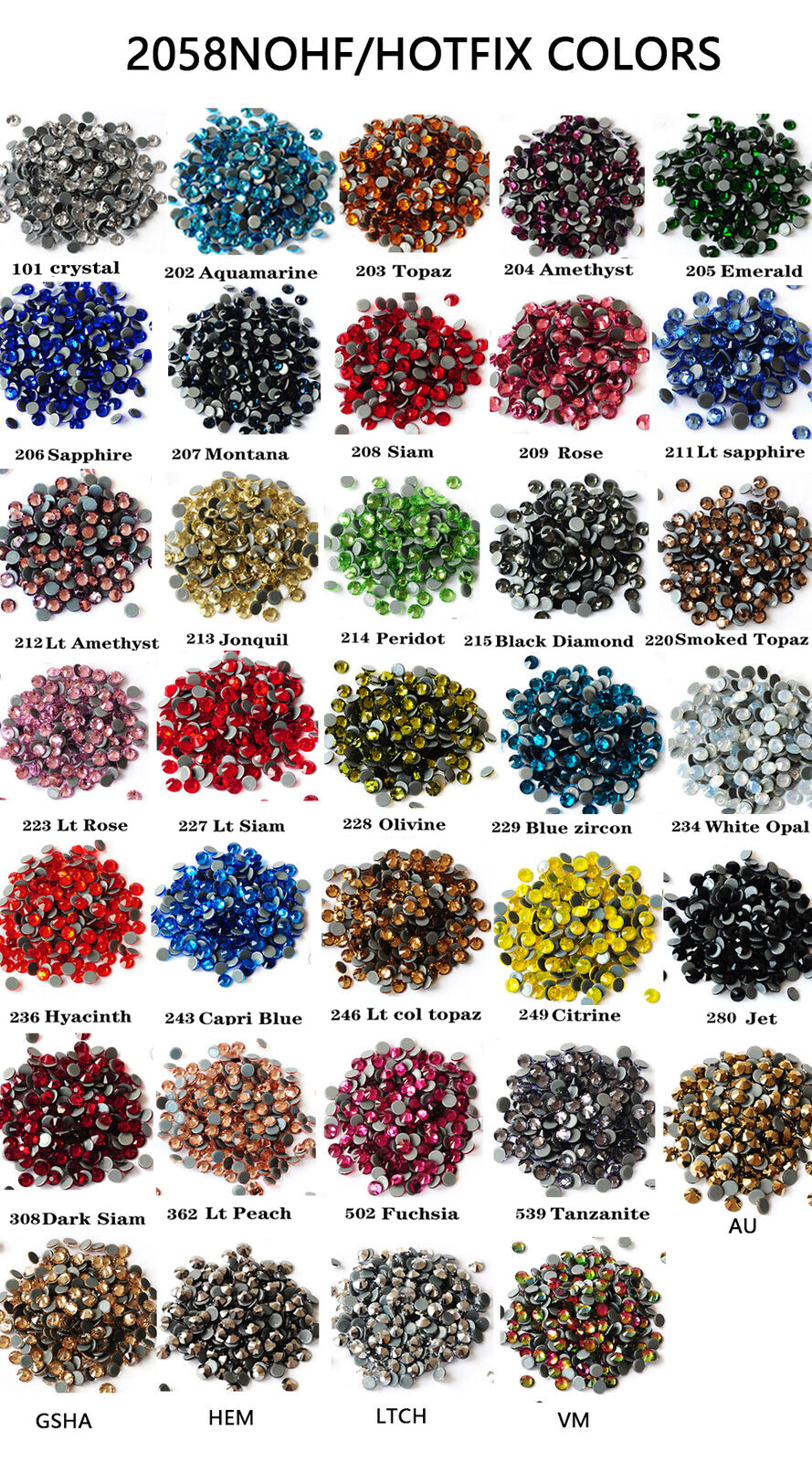 2058HF Strass Hotfix Crystals Flatback Crafts Glass Stones Hot Fix Rhinestones