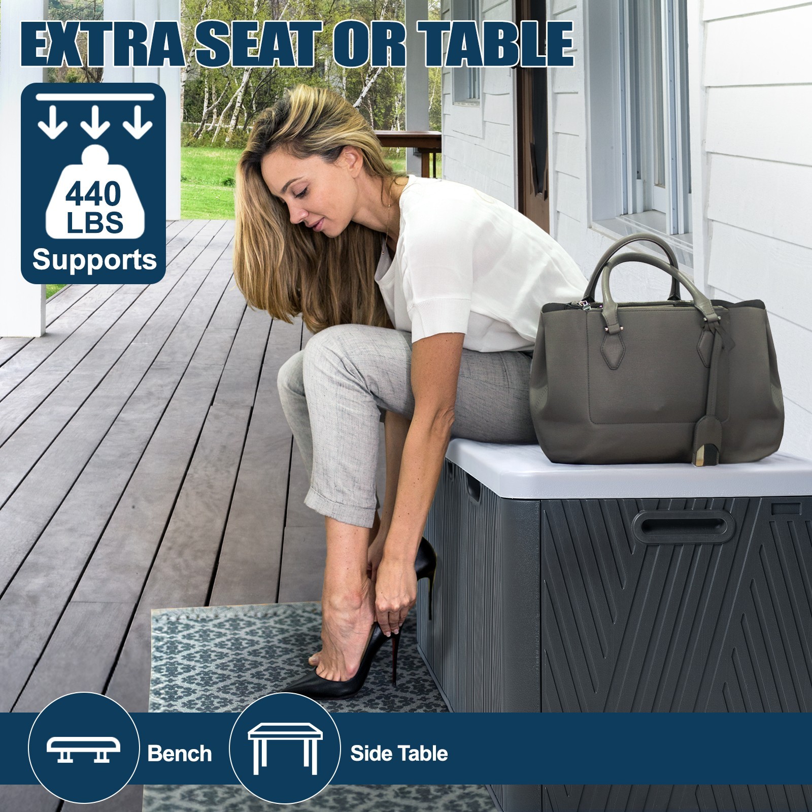 85 Gallon Outdoor Deck Box Storage Patio Chest Organizer w/Air Rods Lockable Lid